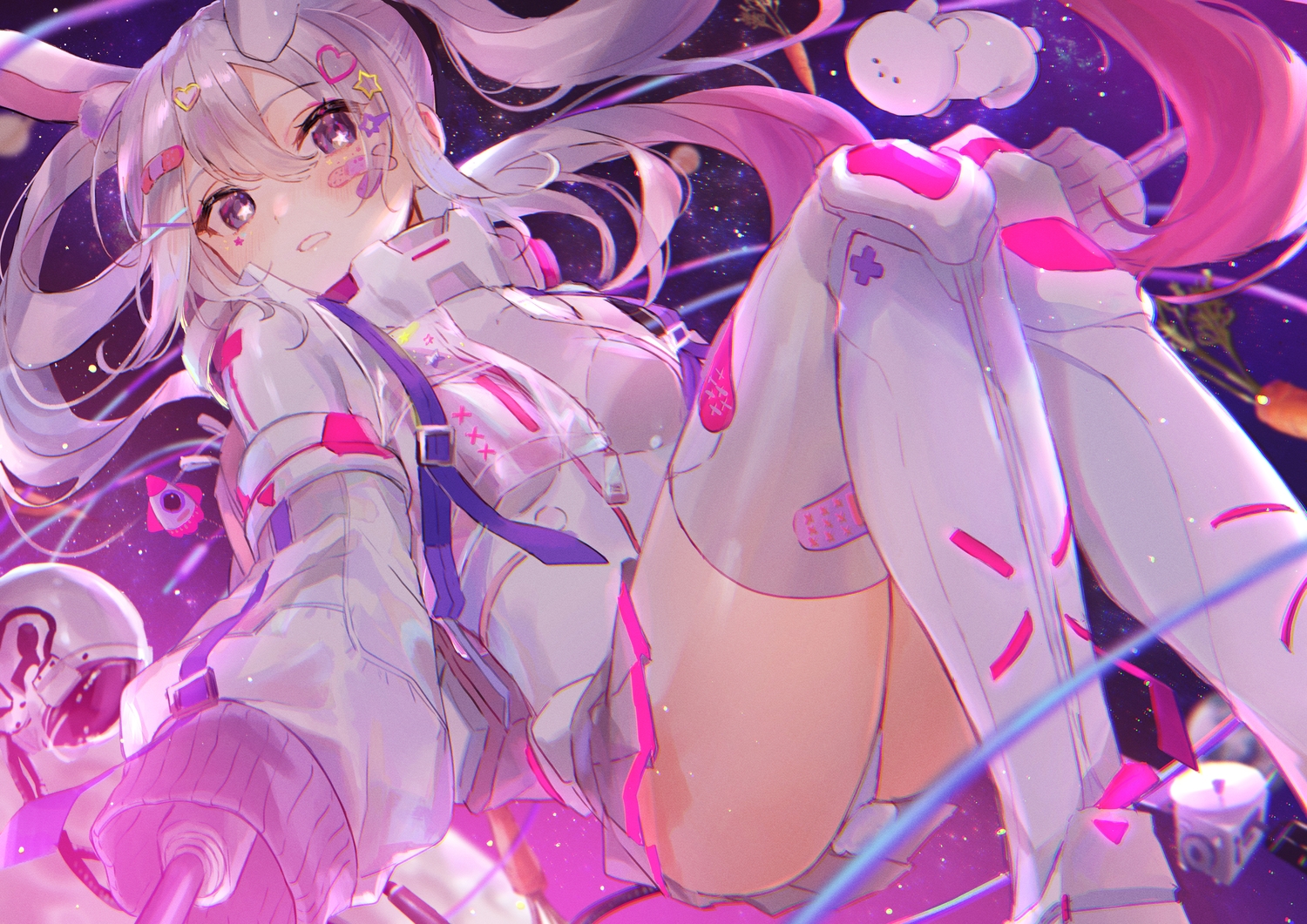 animal_ears, bunny_ears, bunnygirl, long_hair, original, oyuyu, panties, ponytail