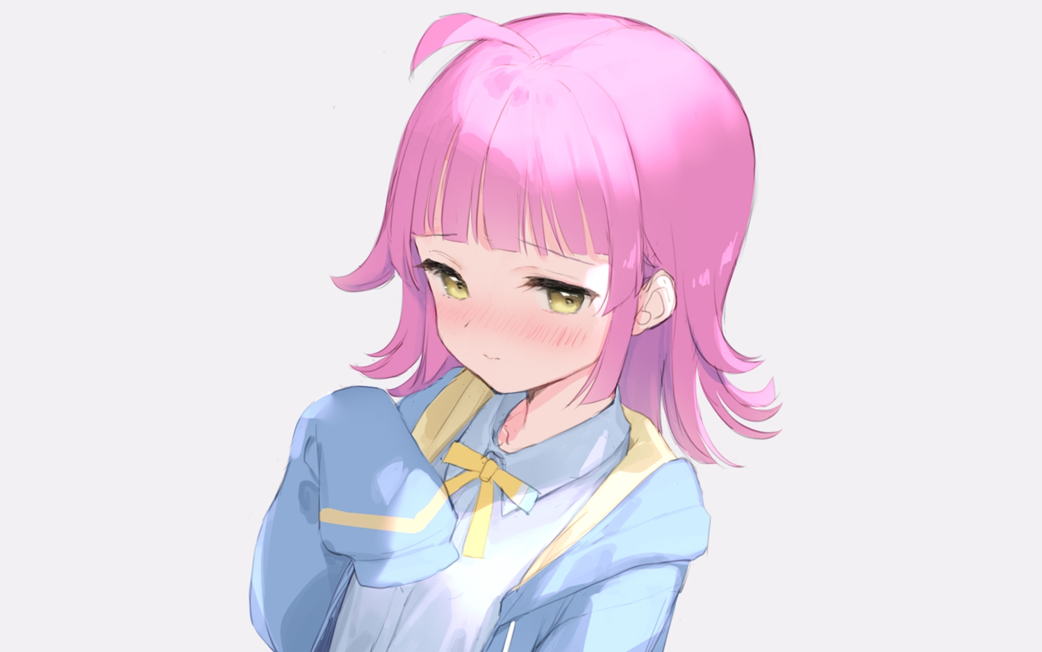 blush, gray, hood, love_live!_nijigasaki_high_school_idol_club, love_live!_school_idol_project, mignon, pink_hair, school_uniform, short_hair, sketch, tennouji_rina, yellow_eyes