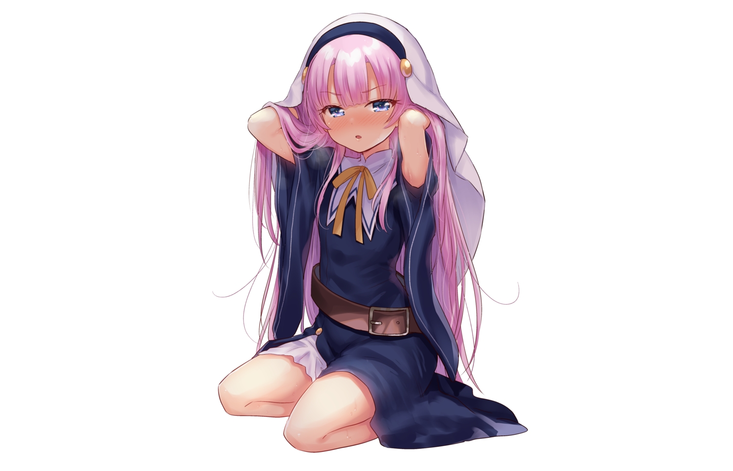 aliasing, blue_eyes, blush, bow, dress, headdress, kamisama_ni_natta_hi, loli