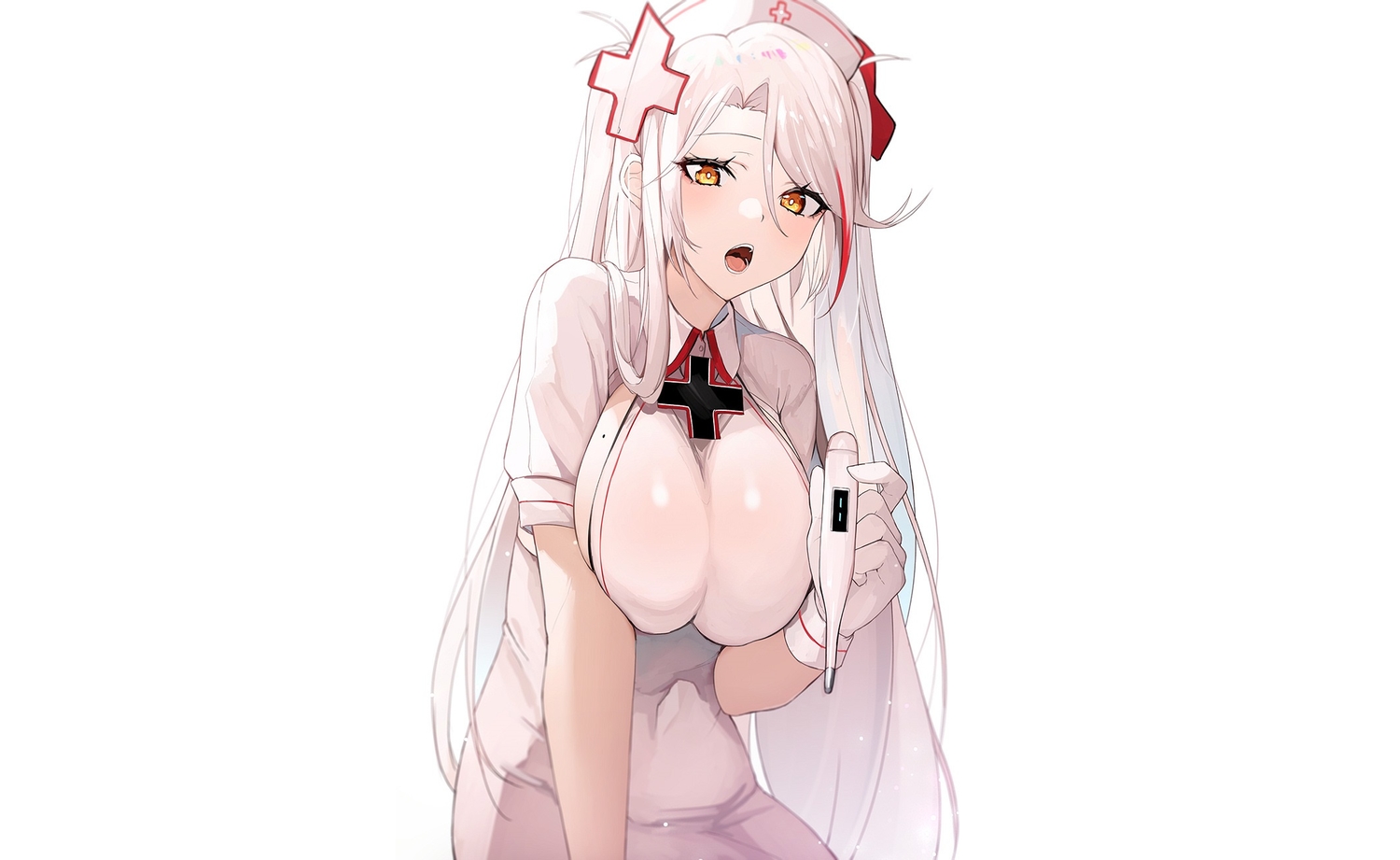 anthropomorphism, azur_lane, breast_hold, breasts, cross, dress, gloves, headdress