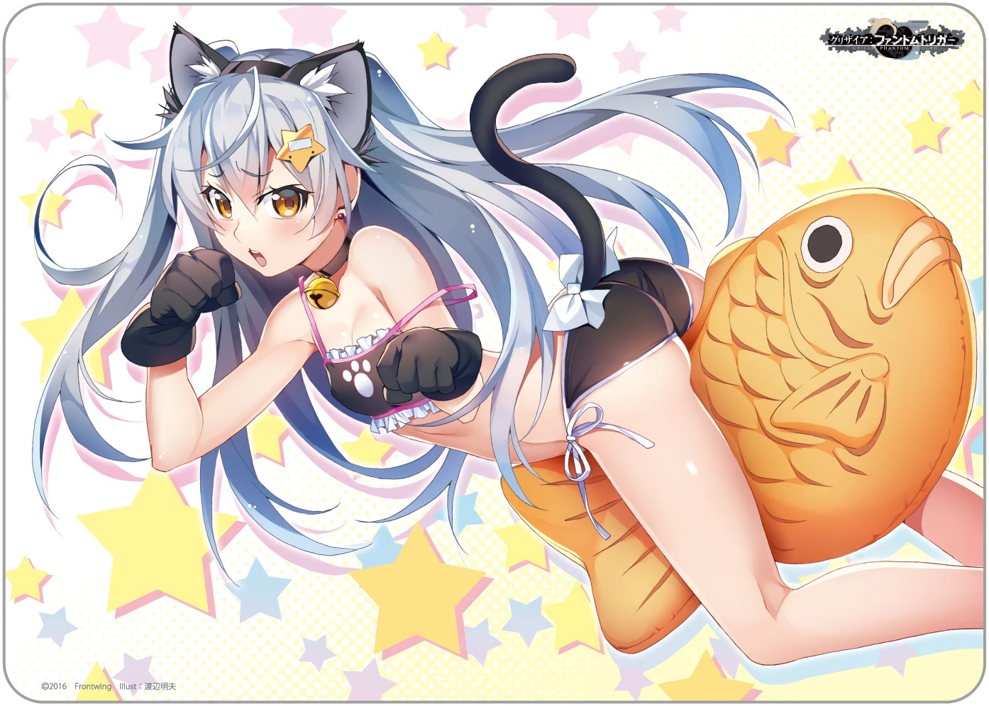 animal_ears, ass, bell, bra, catgirl, choker, collar, erect_nipples
