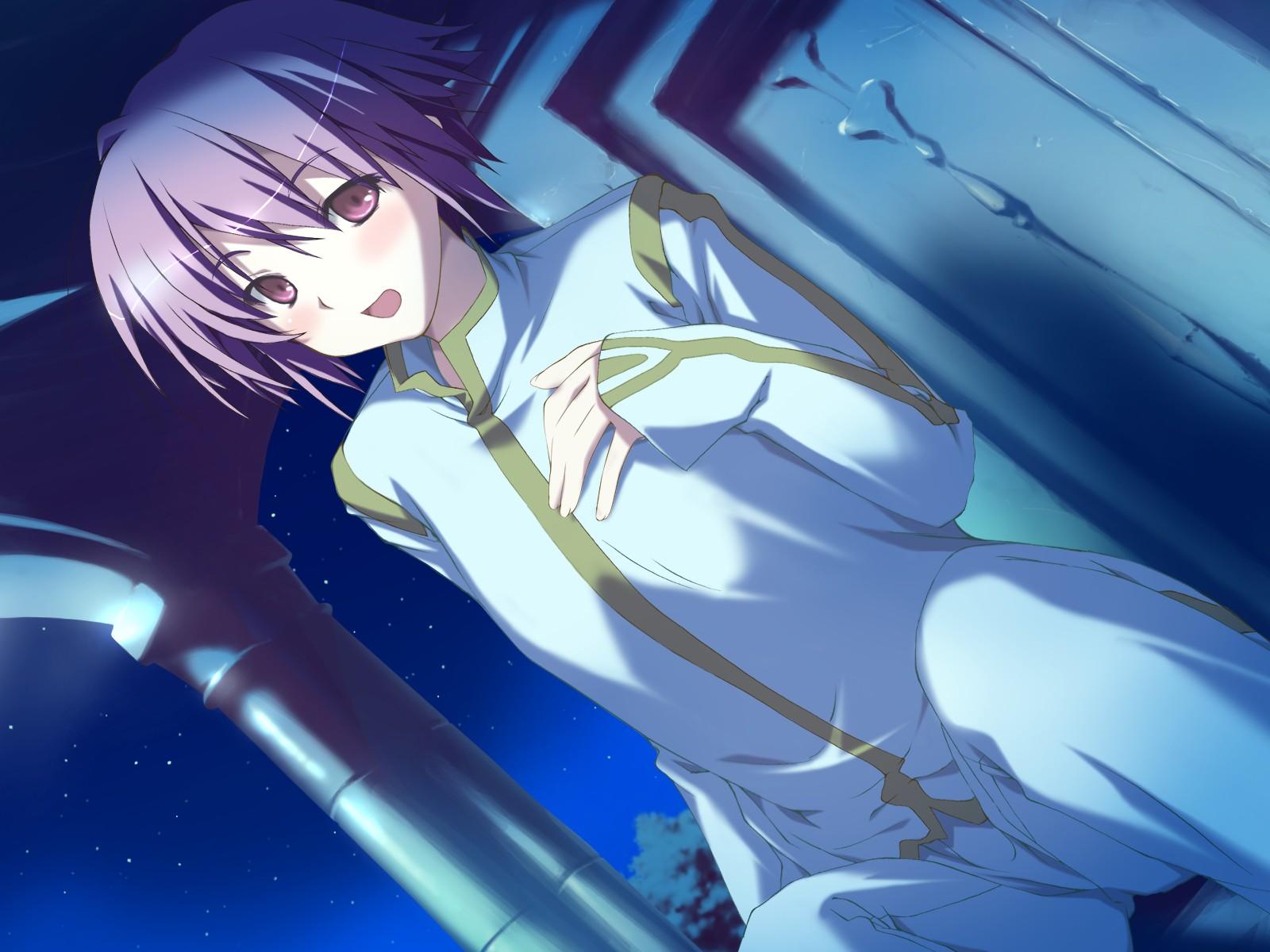 blush, favorite, game_cg, happy_margaret!, kokonoka, night, purple_eyes, purple_hair, tsuwabuki_akira