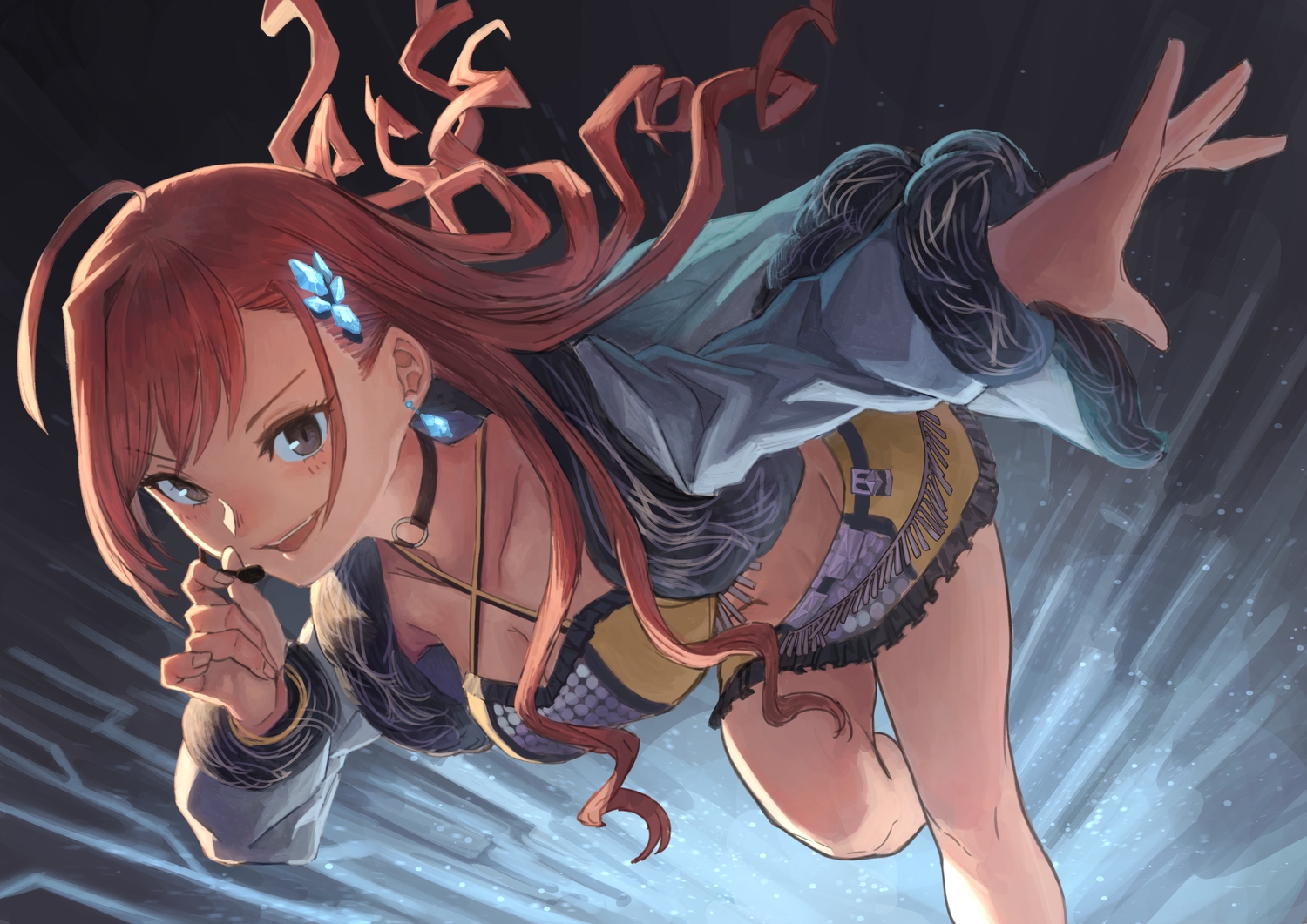 arisugawa_natsuha, brown_eyes, choker, idolmaster, idolmaster_shiny_colors, konoike_(pepe_expect), long_hair, microphone