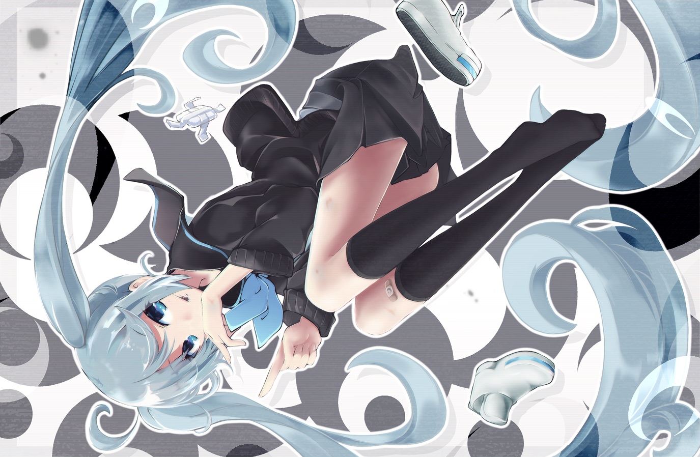 akino_coto, bandaid, blue_eyes, blue_hair, cropped, hatsune_miku, kneehighs, long_hair