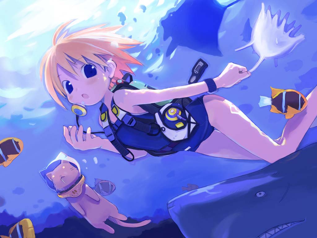animal, cat, club_maniax, harada_takehito, jpeg_artifacts, loli, underwater, water