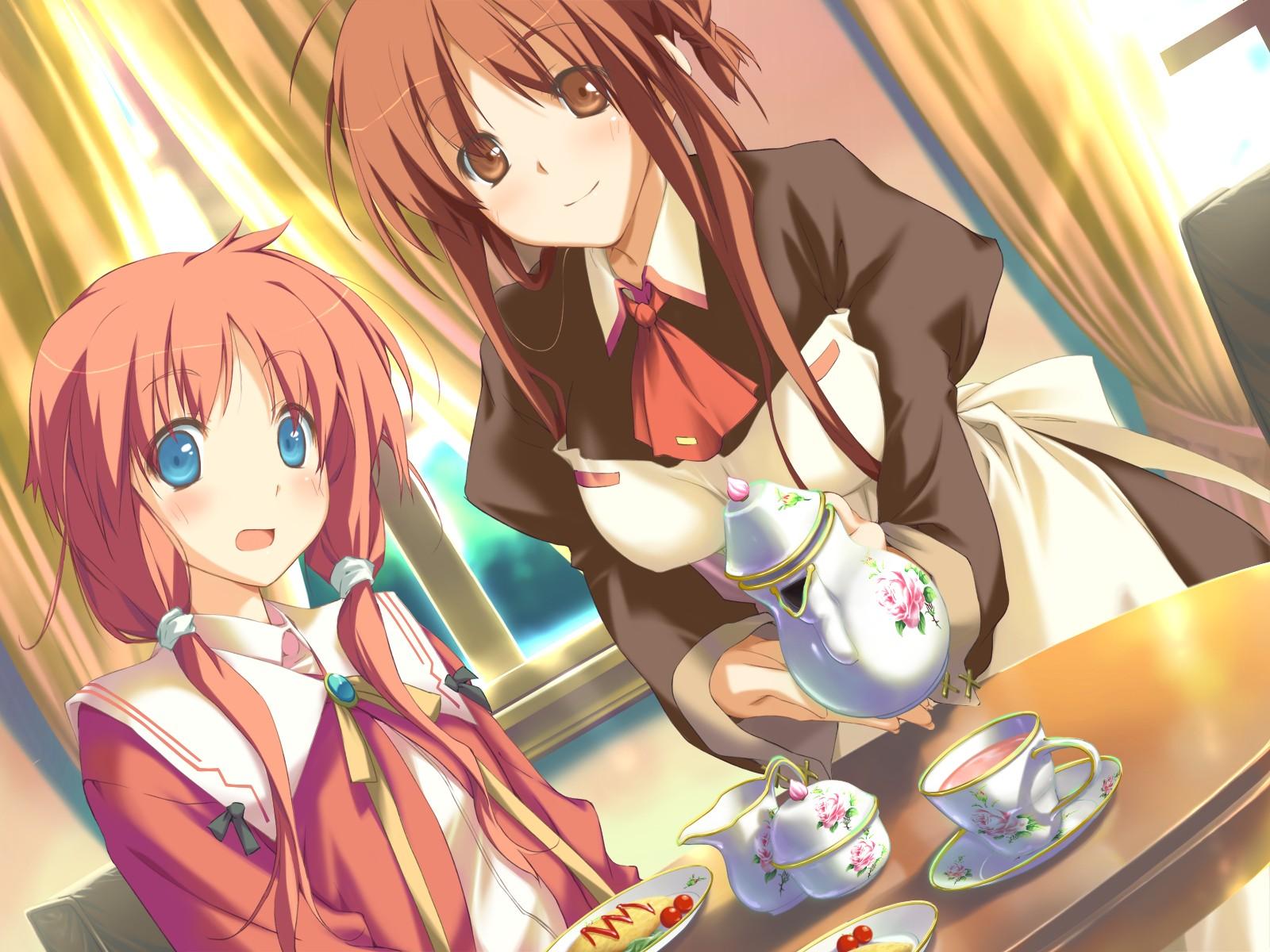 amagahara_inaho, blue_eyes, blush, brown_eyes, brown_hair, drink, favorite, food