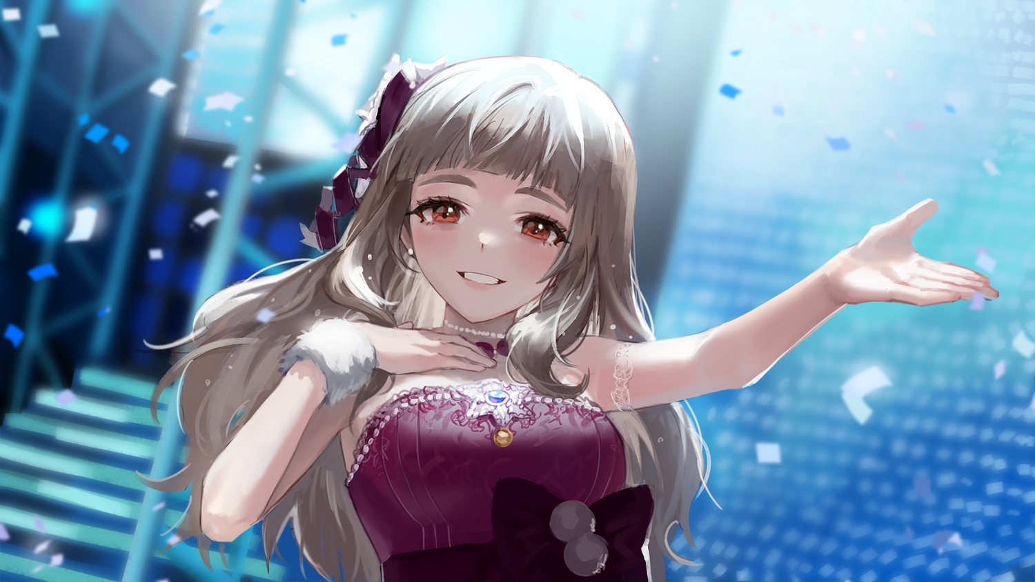 bow, brown_hair, close, idolmaster, idolmaster_cinderella_girls, kamiya_nao, long_hair, red_eyes