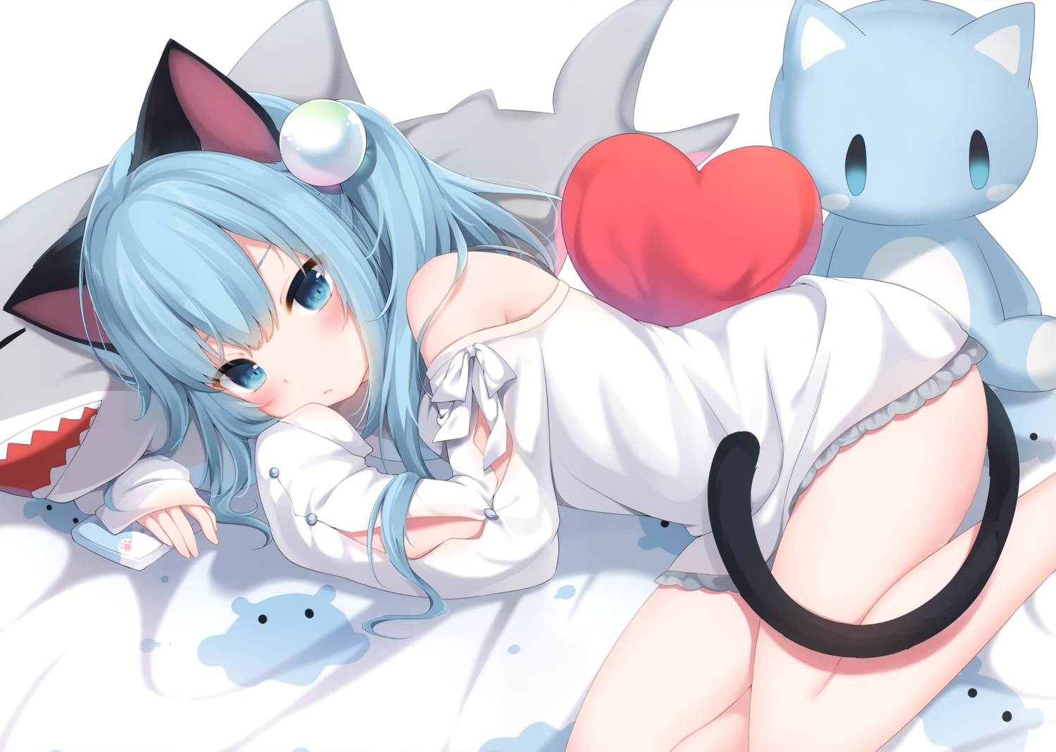 amashiro_natsuki, animal_ears, aqua_eyes, aqua_hair, blush, catgirl, long_hair, nekoha_shizuku