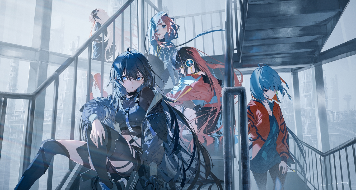 group, harusaruhi, headphones, isekaijoucho, kaf, kamitsubaki_studio, koko_(kamitsubaki_studio), long_hair