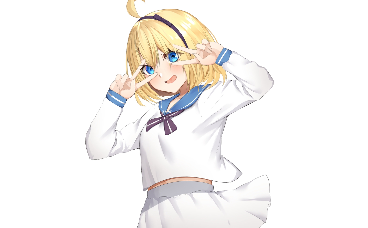 aogiri_koukou, aqua_eyes, blonde_hair, blush, headband, minazuki_natsuki, school_uniform, short_hair