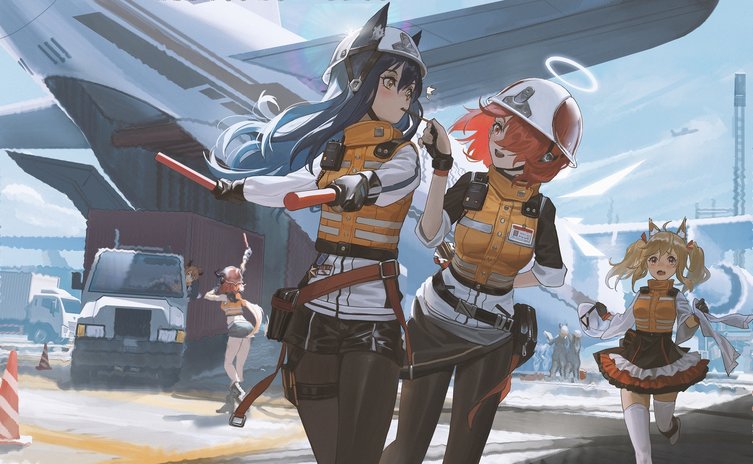 animal_ears, arknights, bison_(arknights), croissant_(arknights), exusiai_(arknights), pantyhose, sora_(arknights), texas_(arknights), thighhighs, ttk_(kirinottk), wolfgirl