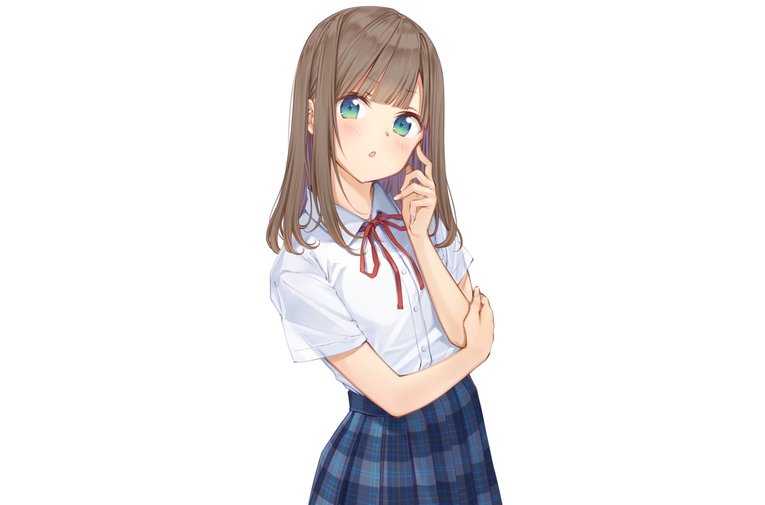 aqua_eyes, blush, brown_hair, maigoyaki, original, ribbons, school_uniform, short_hair