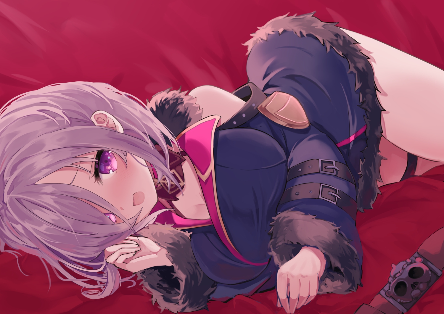blush, karunabaru, purple_eyes, purple_hair, shadowverse, wizardess_of_oz