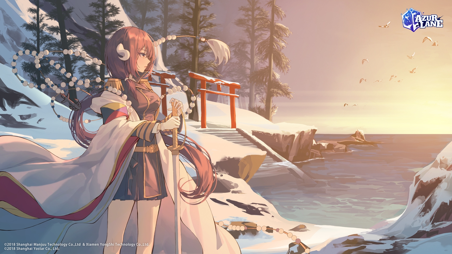 animal, anthropomorphism, azur_lane, bird, brown_eyes, brown_hair, cape, forest