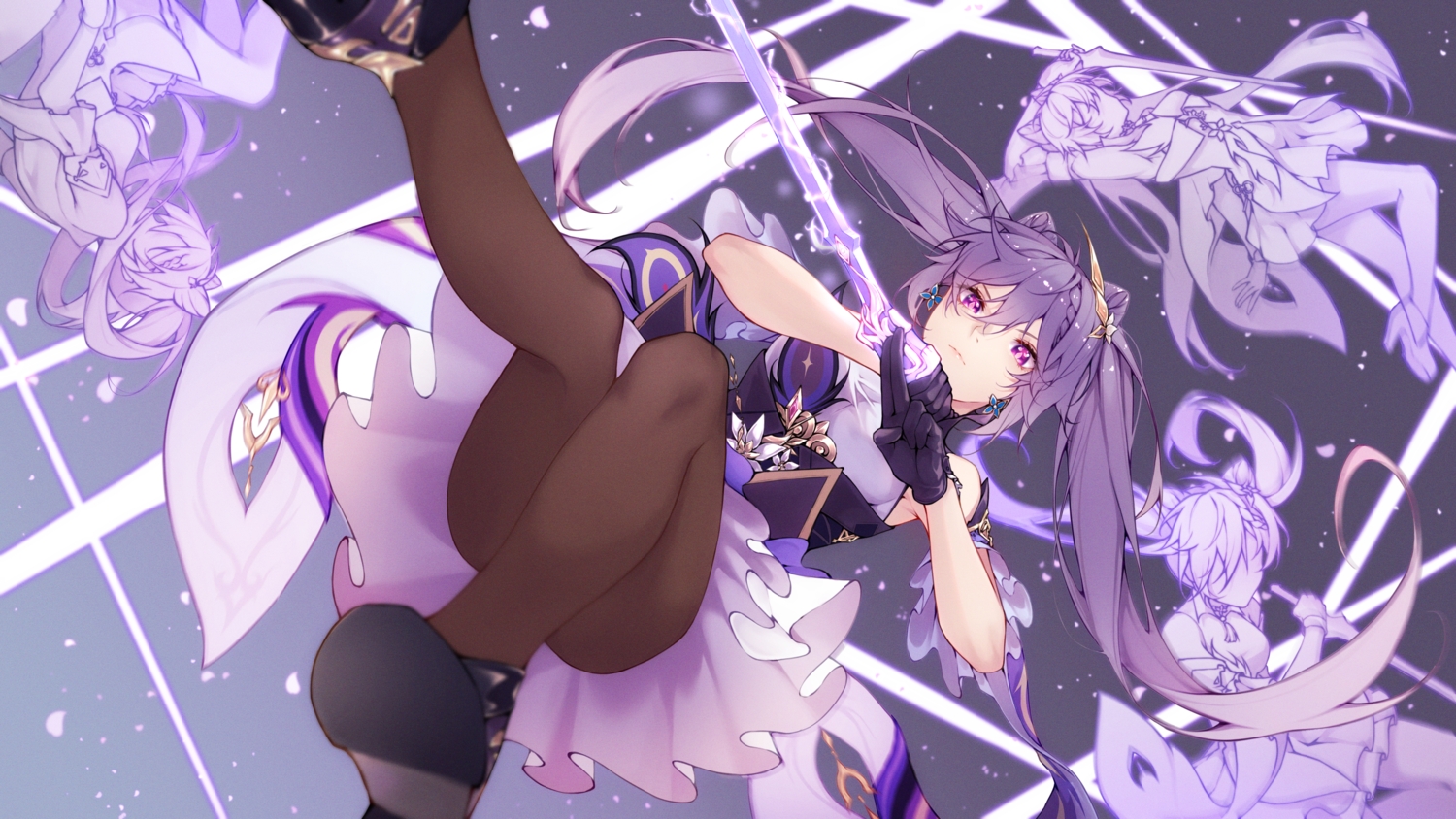 braids, genshin_impact, keqing_(genshin_impact), long_hair, pantyhose, purple_eyes, purple_hair, scal2let