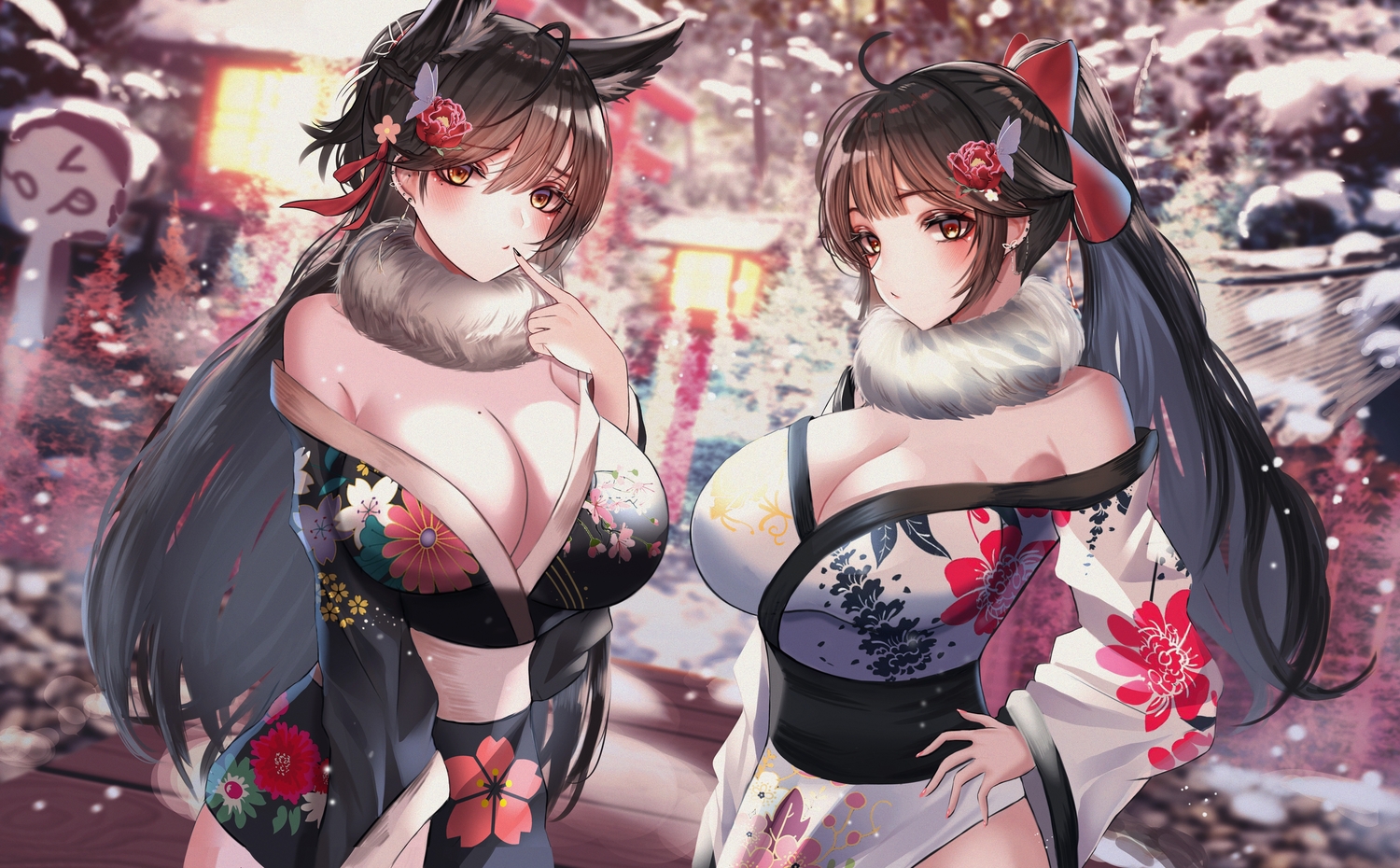 2girls, animal_ears, anthropomorphism, atago_(azur_lane), azur_lane, brown_hair, doggirl, ga_yeah
