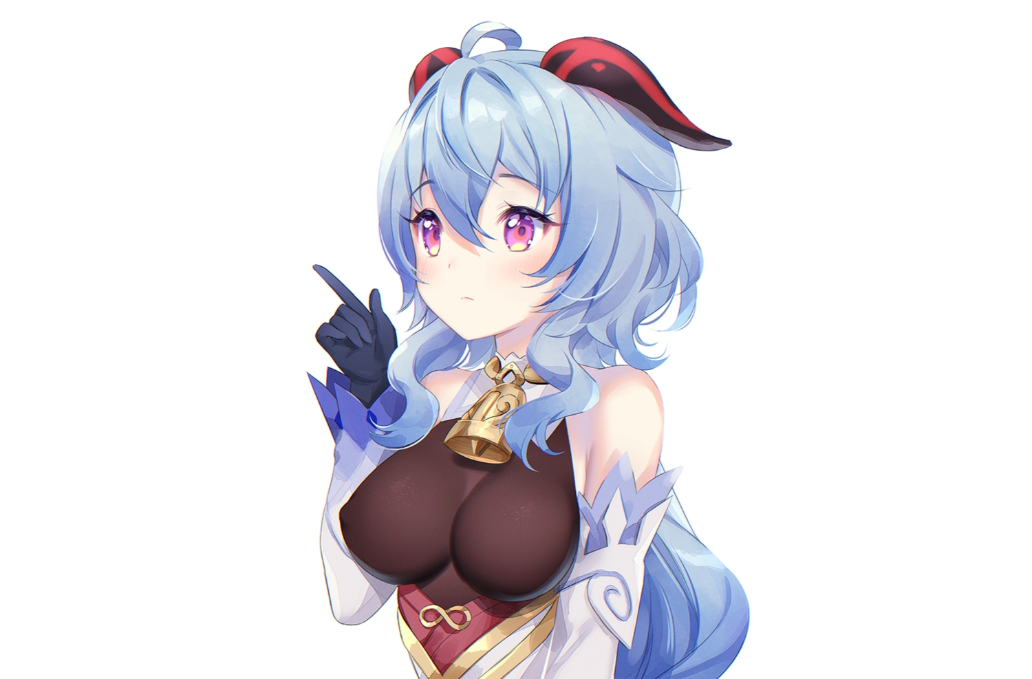 bell, blue_hair, blush, breasts, erect_nipples, ganyu_(genshin_impact), genshin_impact, gloves