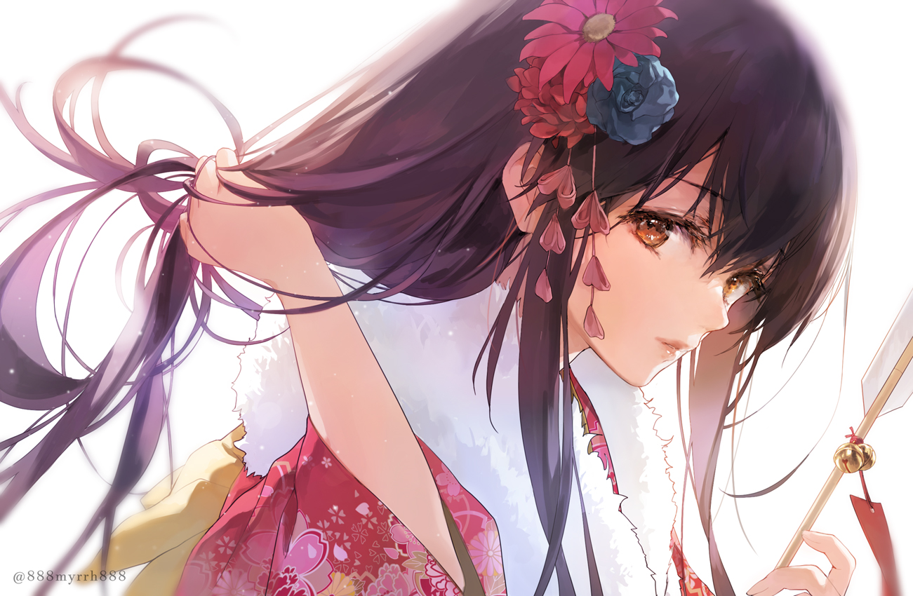 888myrrh888, akagi_(kancolle), anthropomorphism, brown_eyes, close, japanese_clothes, kantai_collection, kimono