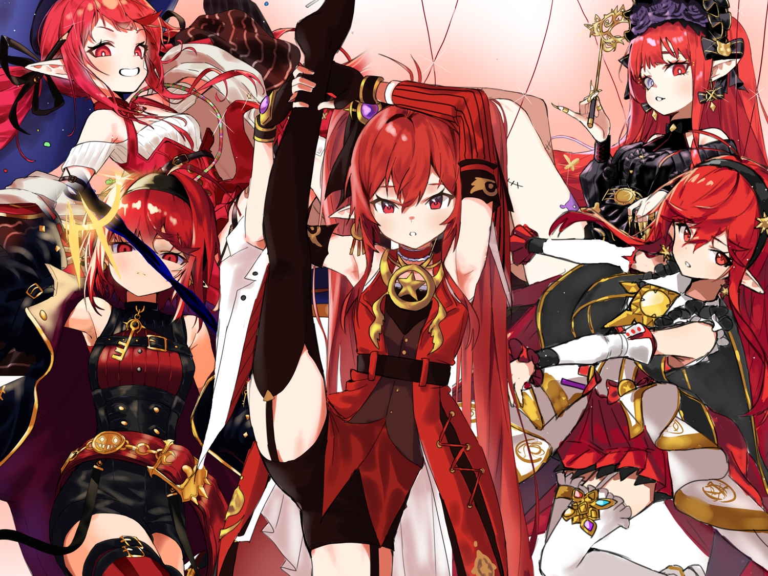 bicolored_eyes, dungeon_and_fighter, female_mage_(dnf), garter_belt, headband, kirari_(kira_rin9), long_hair, pointed_ears