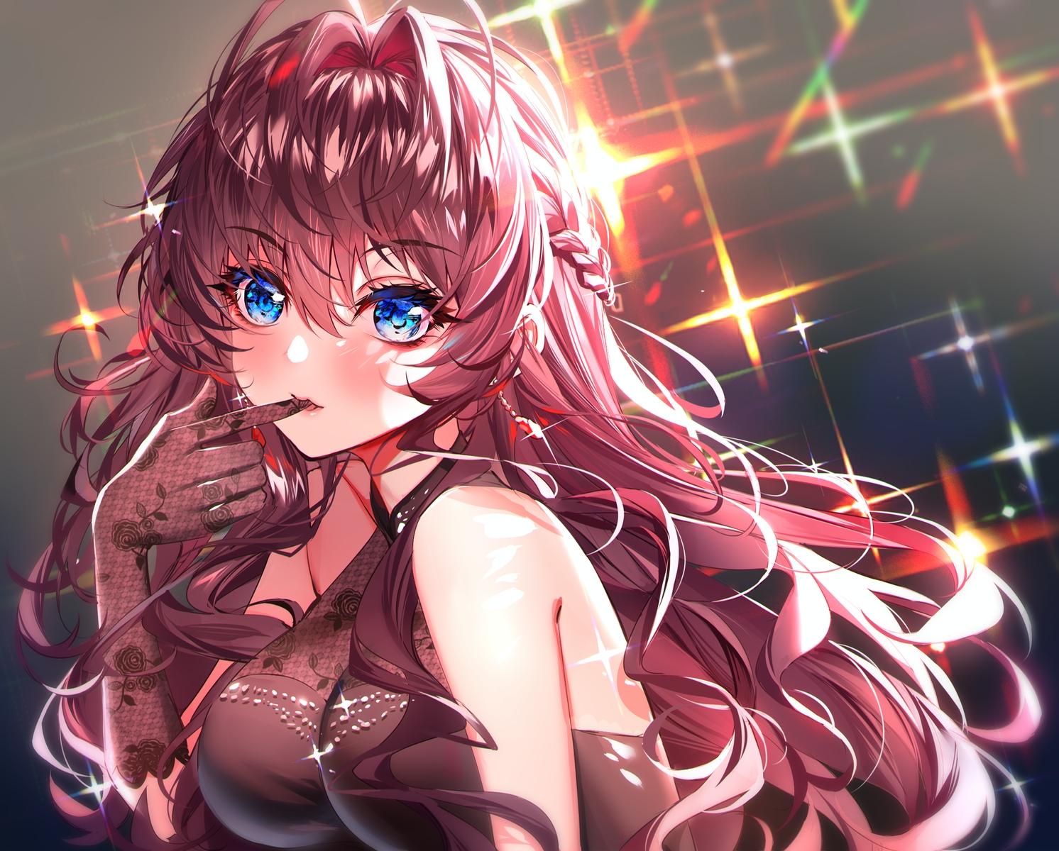 aqua_eyes, baocaizi, blush, braids, breasts, close, elbow_gloves, gloves, ichinose_shiki, idolmaster, idolmaster_cinderella_girls, long_hair, purple_hair