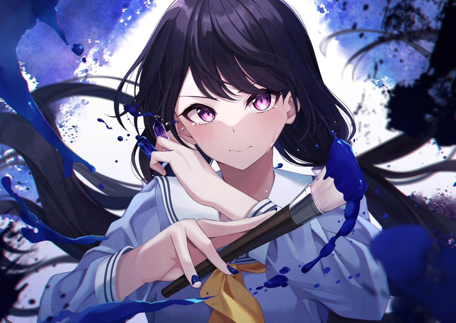 blush, close, kurousagi_yuu, long_hair, original, purple_eyes, school_uniform, tears, twintails