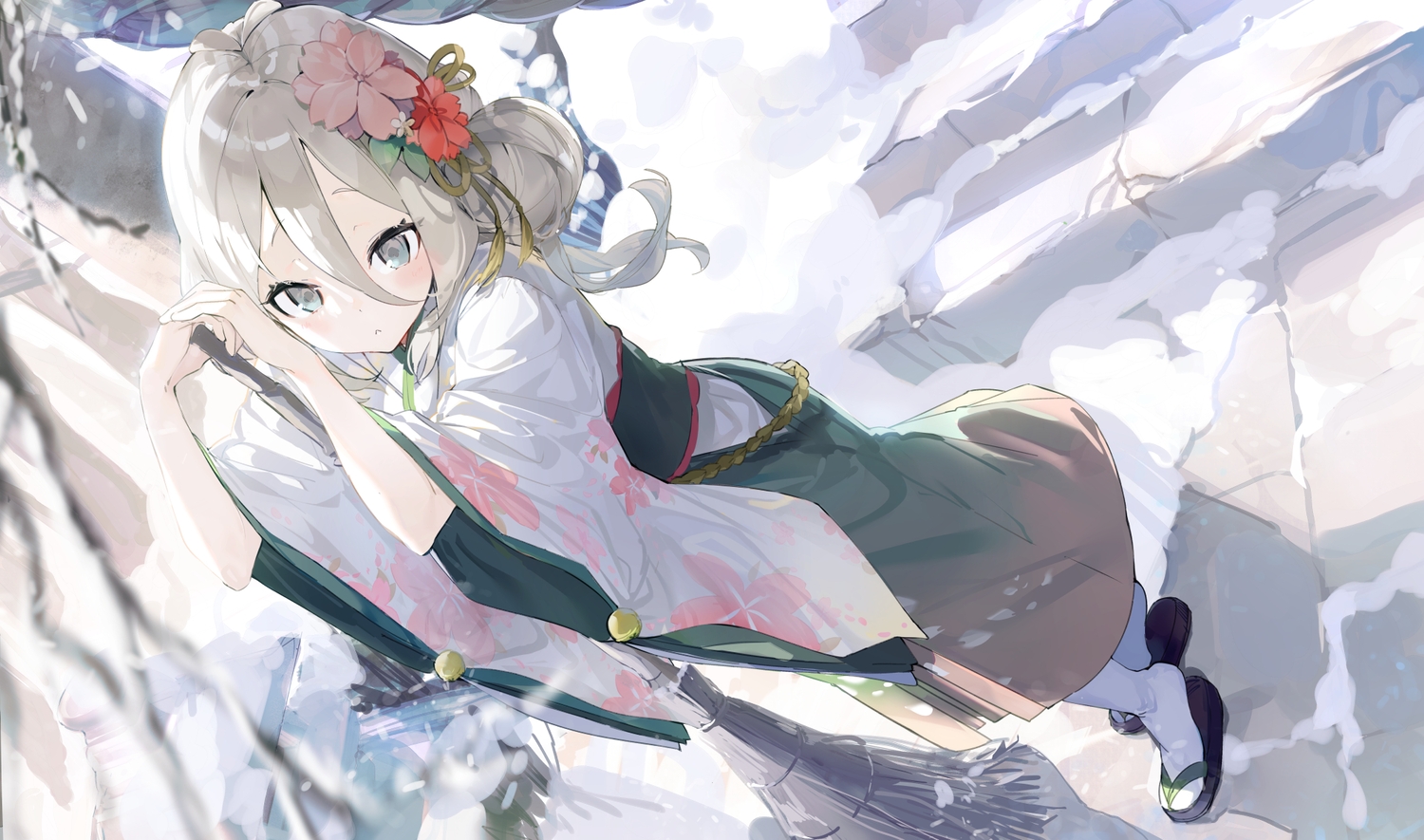 aida_(chinhung0612), blush, gray_eyes, gray_hair, japanese_clothes, natsume_kokoro, princess_connect!, snow