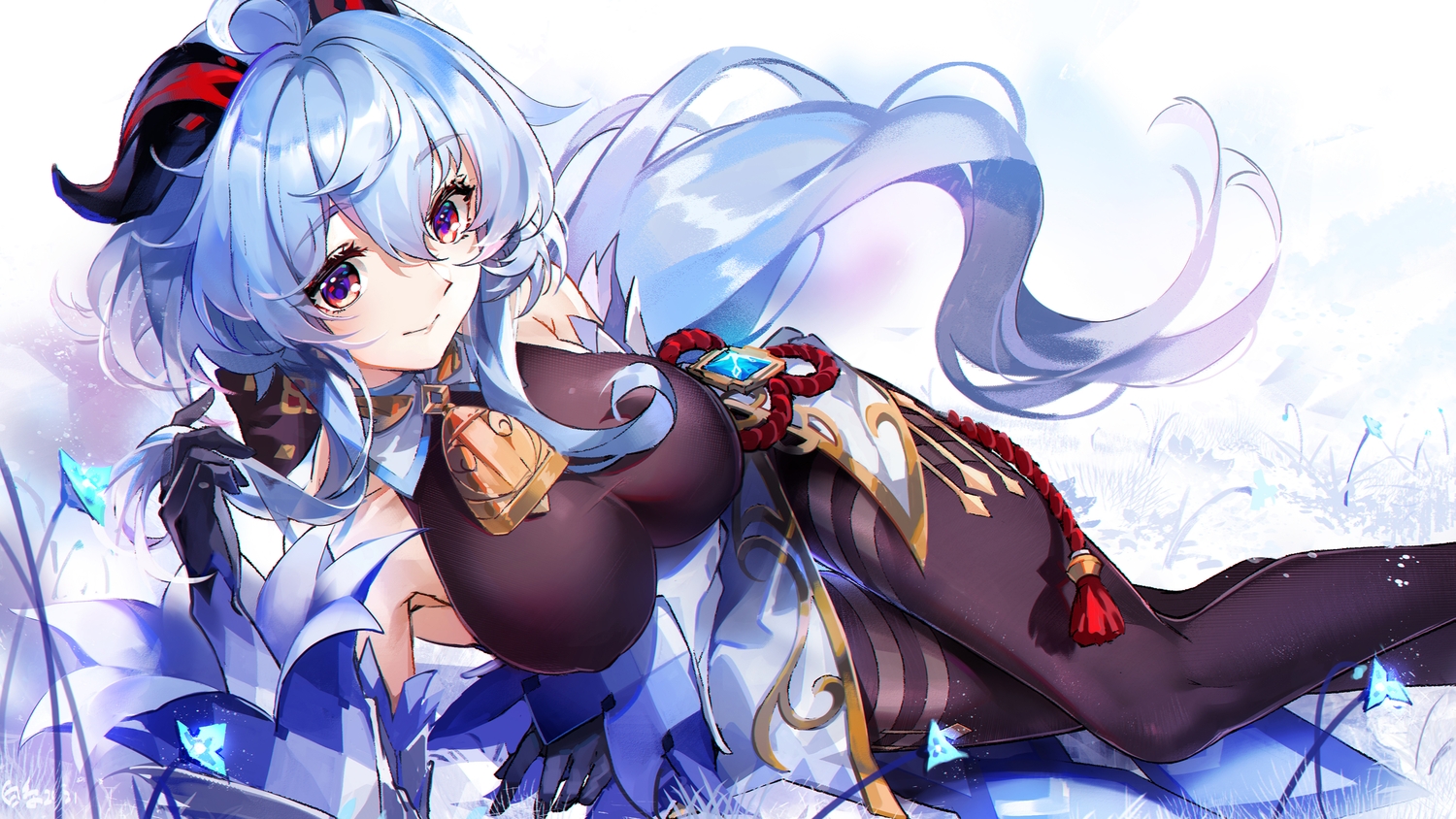 baisi_shaonian, blue_hair, ganyu_(genshin_impact), genshin_impact, horns