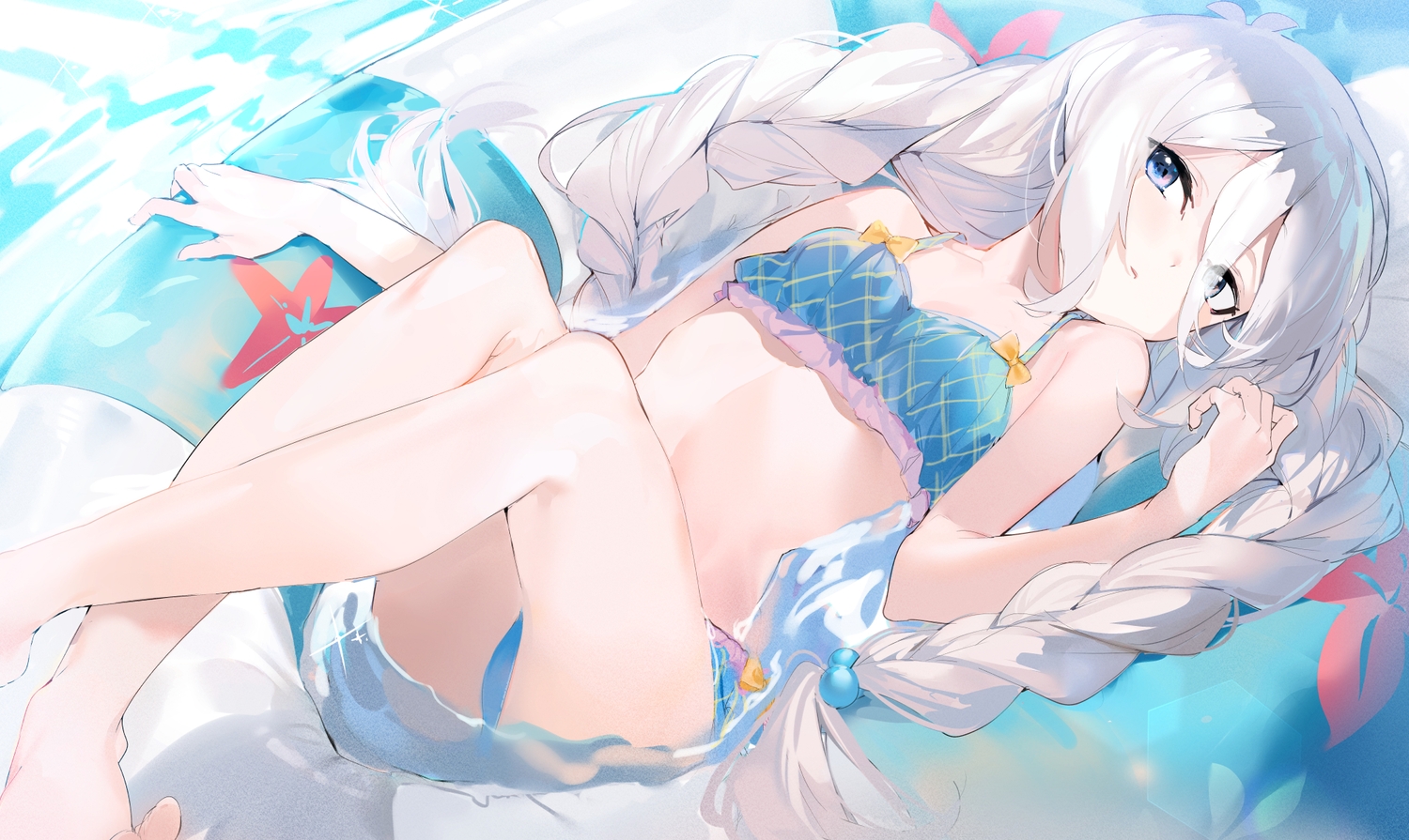 aida_(chinhung0612), aliasing, barefoot, bikini, braids, natsume_kokoro, princess_connect!, swim_ring