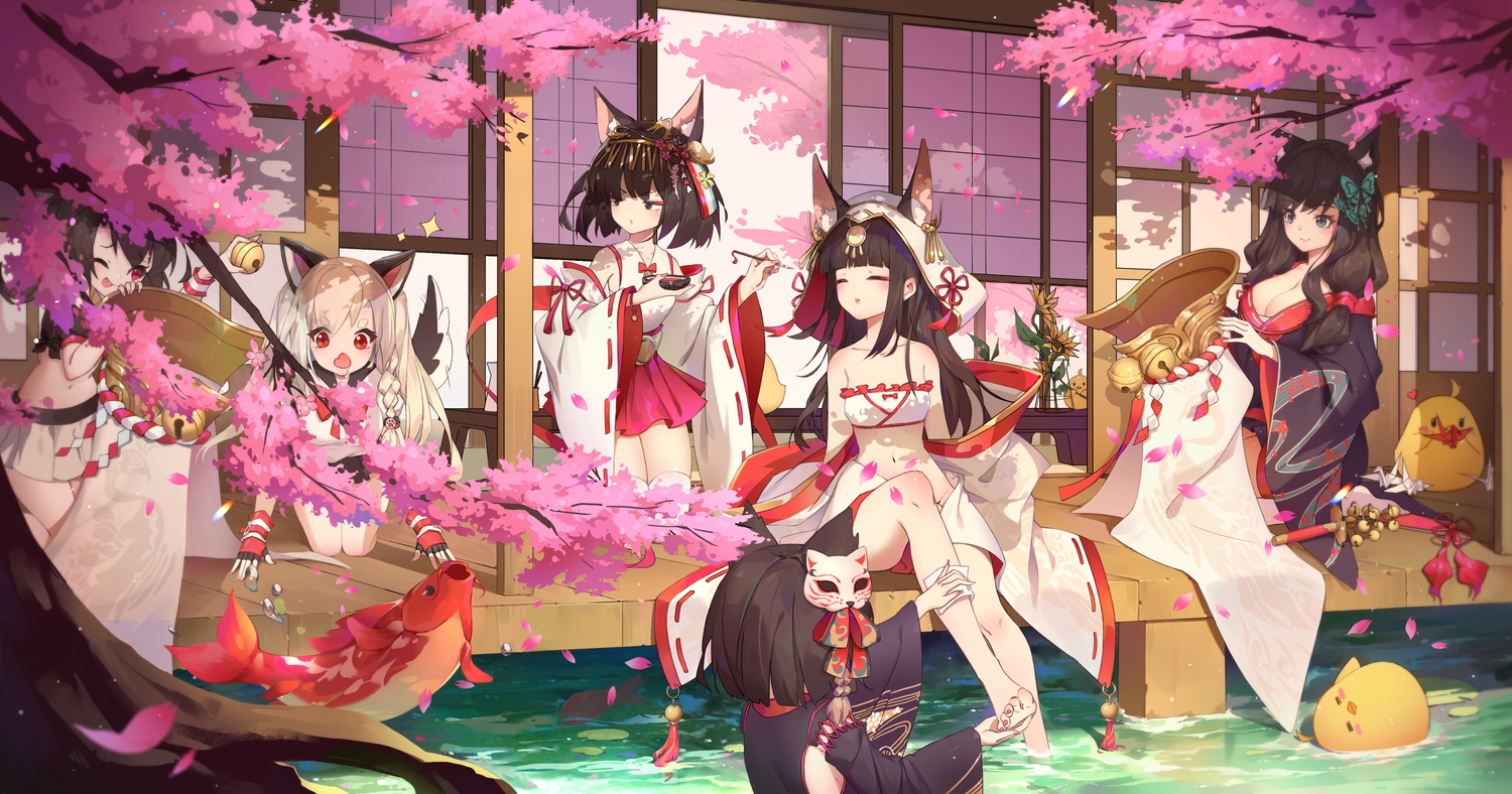 animal, animal_ears, anthropomorphism, azur_lane, bird, brown_hair, catgirl, doggirl