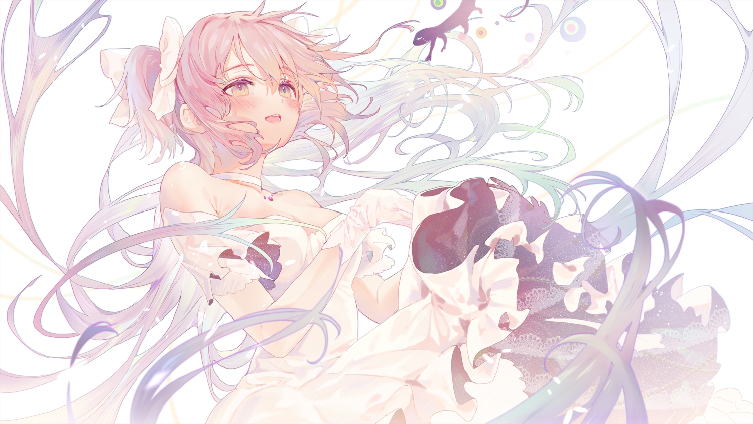 blush, dress, gloves, kaname_madoka, long_hair, mahou_shoujo_madoka_magica, pink_hair, torano