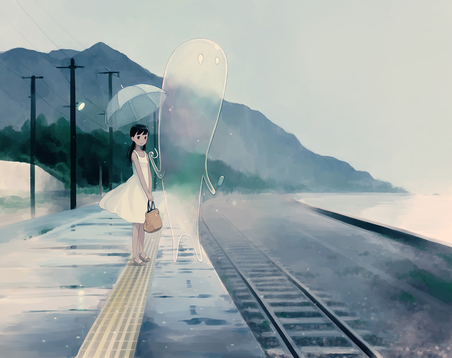 black_eyes, blue_hair, blush, dress, food, kokudou_juunigou, original, popsicle