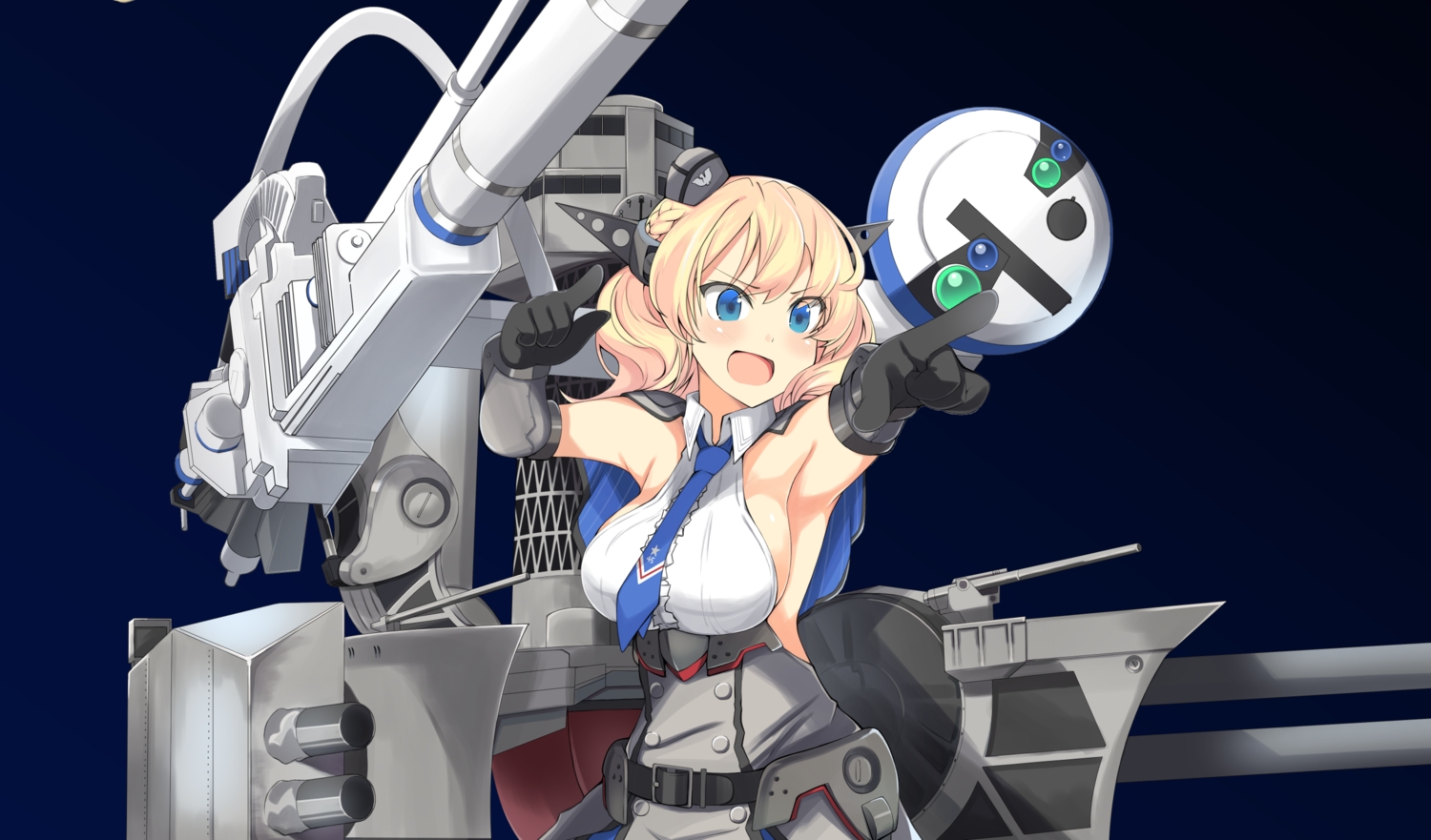 anthropomorphism, blonde_hair, blue, blue_eyes, blush, breasts, colorado_(kancolle), gloves