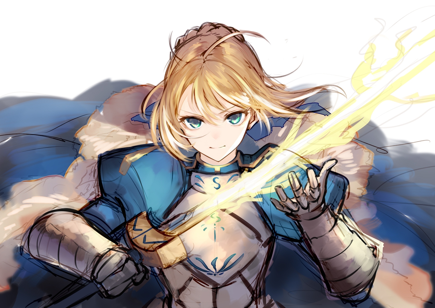 armor, artoria_pendragon_(all), blonde_hair, cape, fate_(series), fate/stay_night, gloves, green_eyes