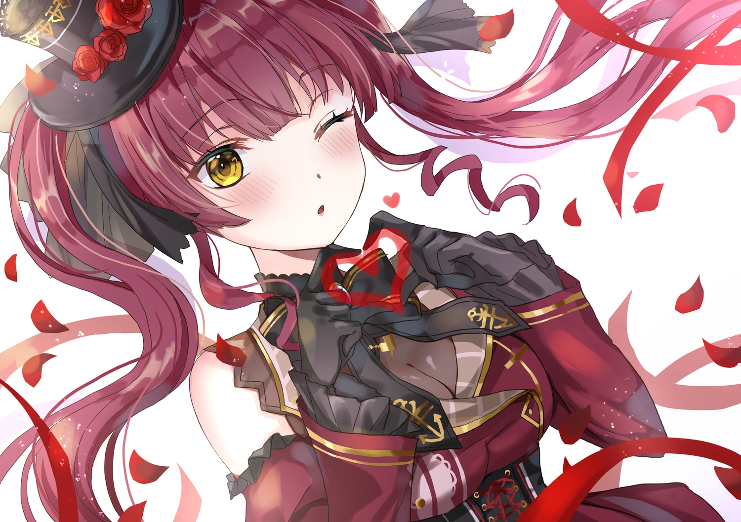 breasts, cleavage, close, corset, gloves, goth-loli, hat, hololive