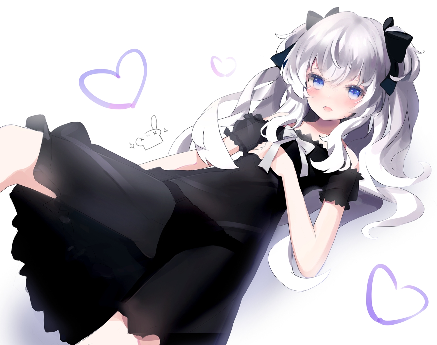 blue_eyes, blush, bow, dress, flat_chest, gray_hair, indie_virtual_youtuber, long_hair