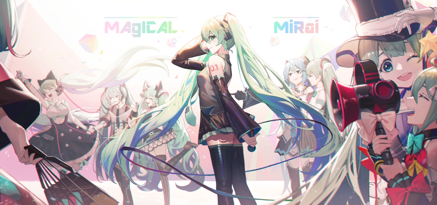 aqua_eyes, aqua_hair, black_eyes, bow, dl_(dl_6ix), dress, fang, gloves