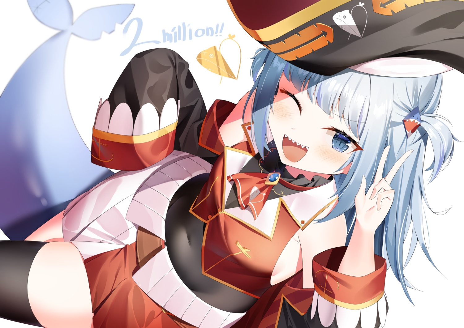 blue_eyes, blue_hair, blush, cosplay, gawr_gura, hat, hololive, kuse_(0201)