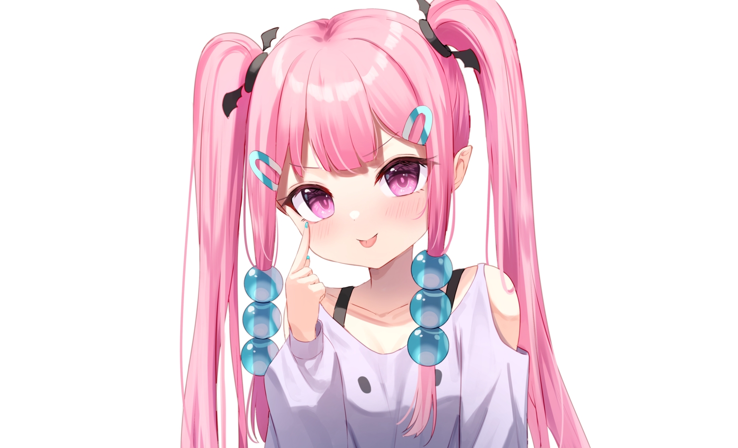 blush, close, cropped, long_hair, original, pink_hair, purple_eyes, third-party_edit, tsukiman, twintails, white, yumeka_(tsukiman)