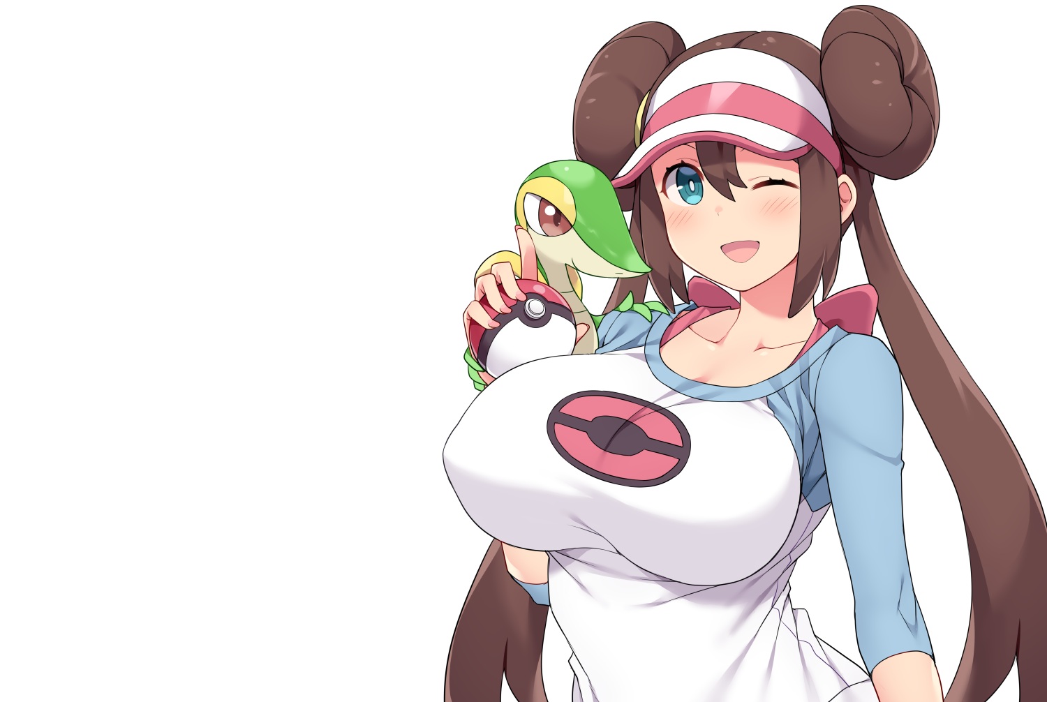 amane_hasuhito, aqua_eyes, ball, blush, breasts, brown_hair, hat, long_hair