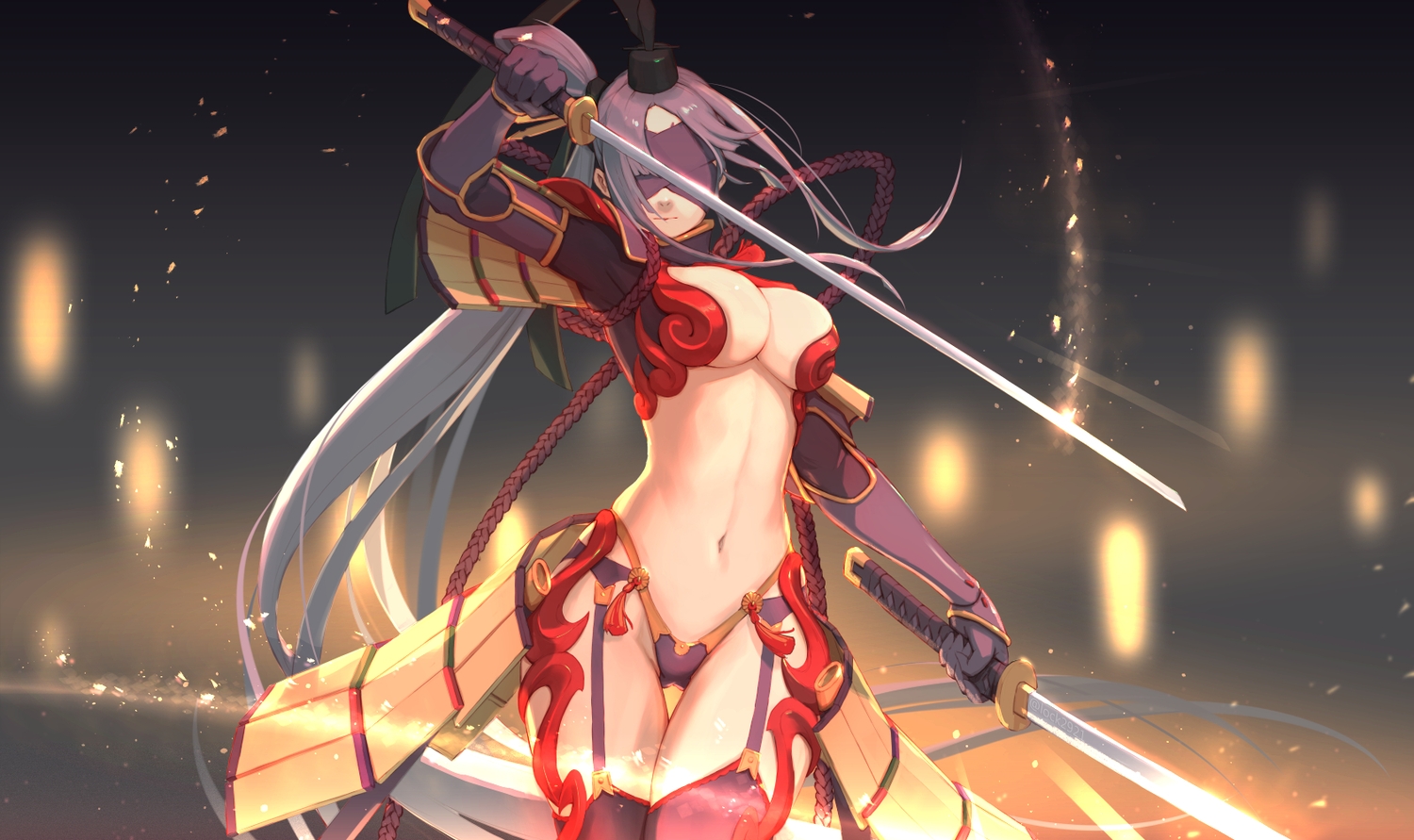 breasts, cleavage, fate/grand_order, fate_(series), gloves, katana, long_hair, panties