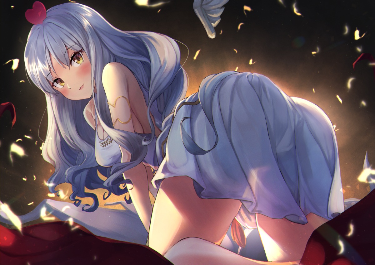 amane_sora, blush, caren_hortensia, dress, fate/grand_order, fate_(series), gray_hair, long_hair