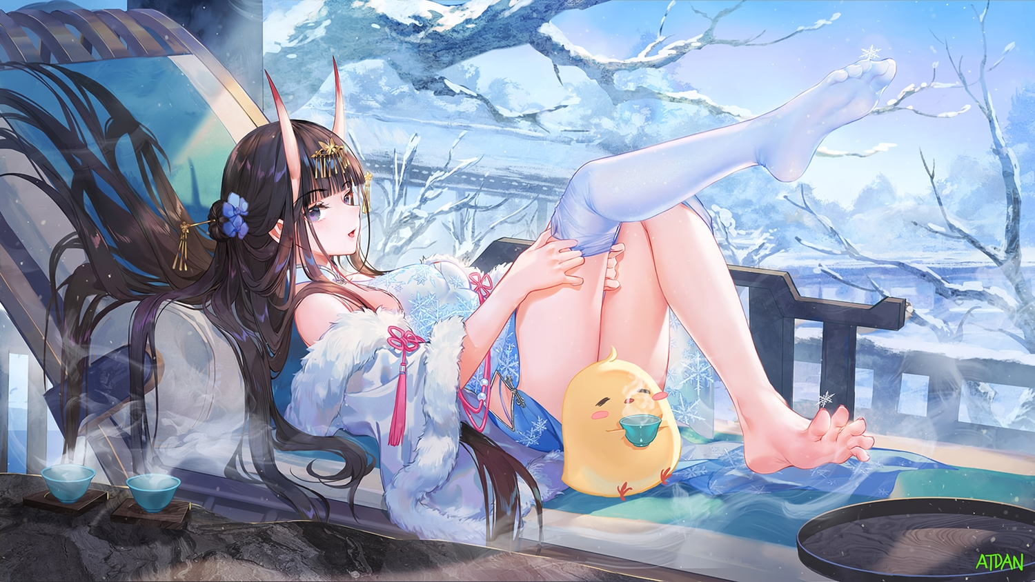 animal, anthropomorphism, atdan, azur_lane, barefoot, bird, black_hair, chinese_clothes