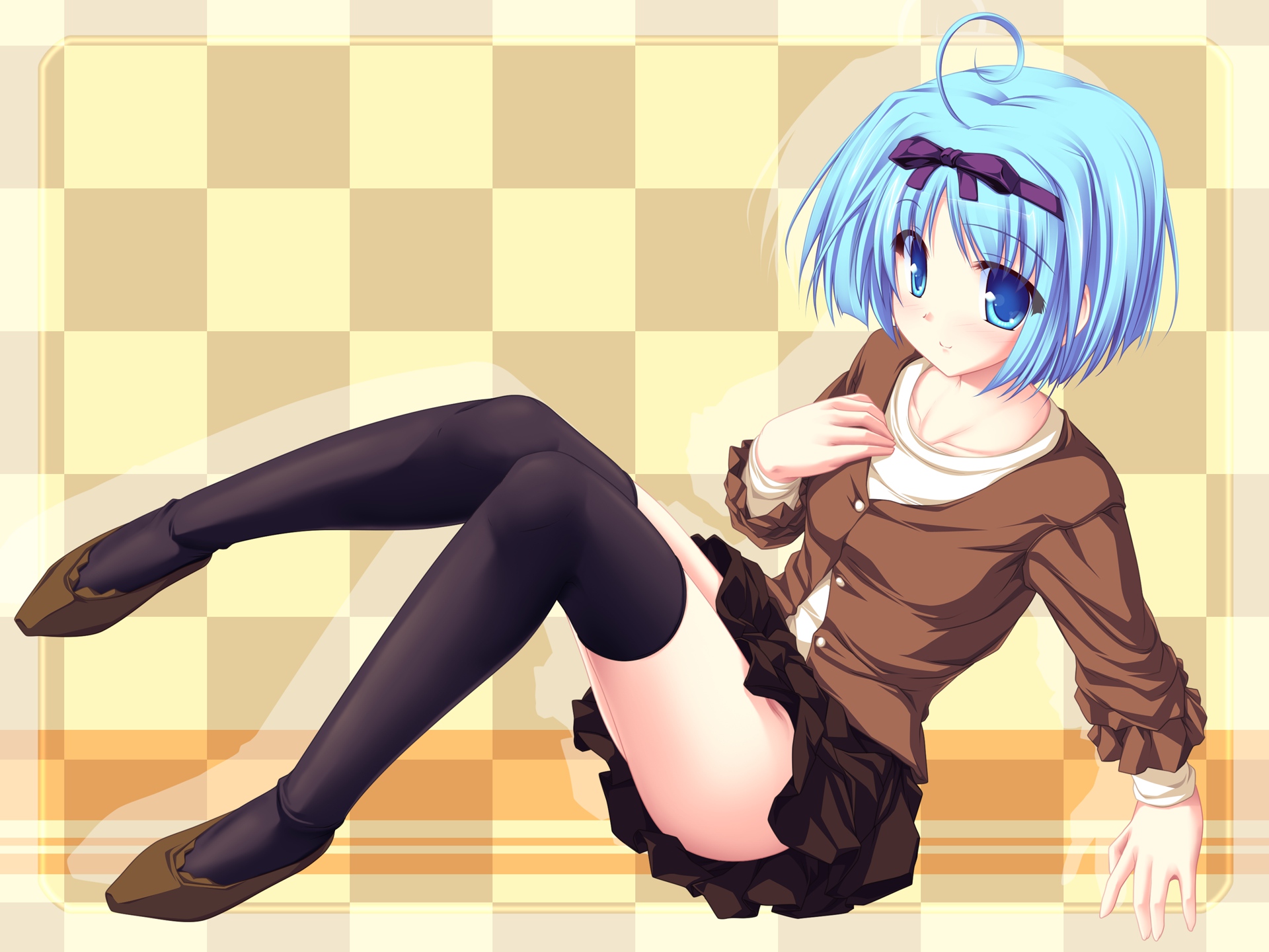 blue_eyes, blue_hair, kujou_yuuka, magus_tale, short_hair, skirt, tenmaso, thighhighs, whirlpool