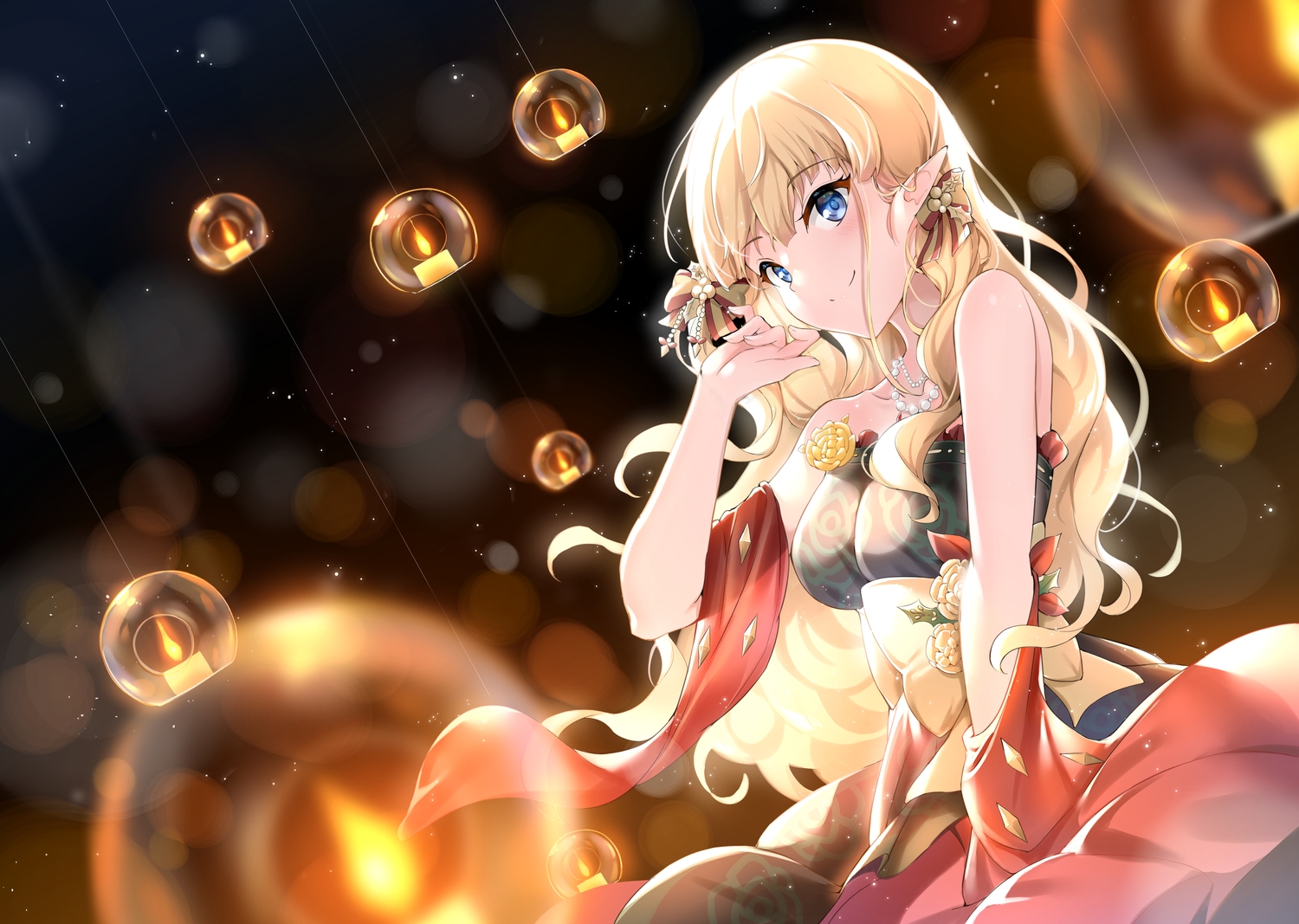 blonde_hair, blue_eyes, dress, long_hair, pointed_ears, princess_connect!, sasaki_saren, xin_(zinc)