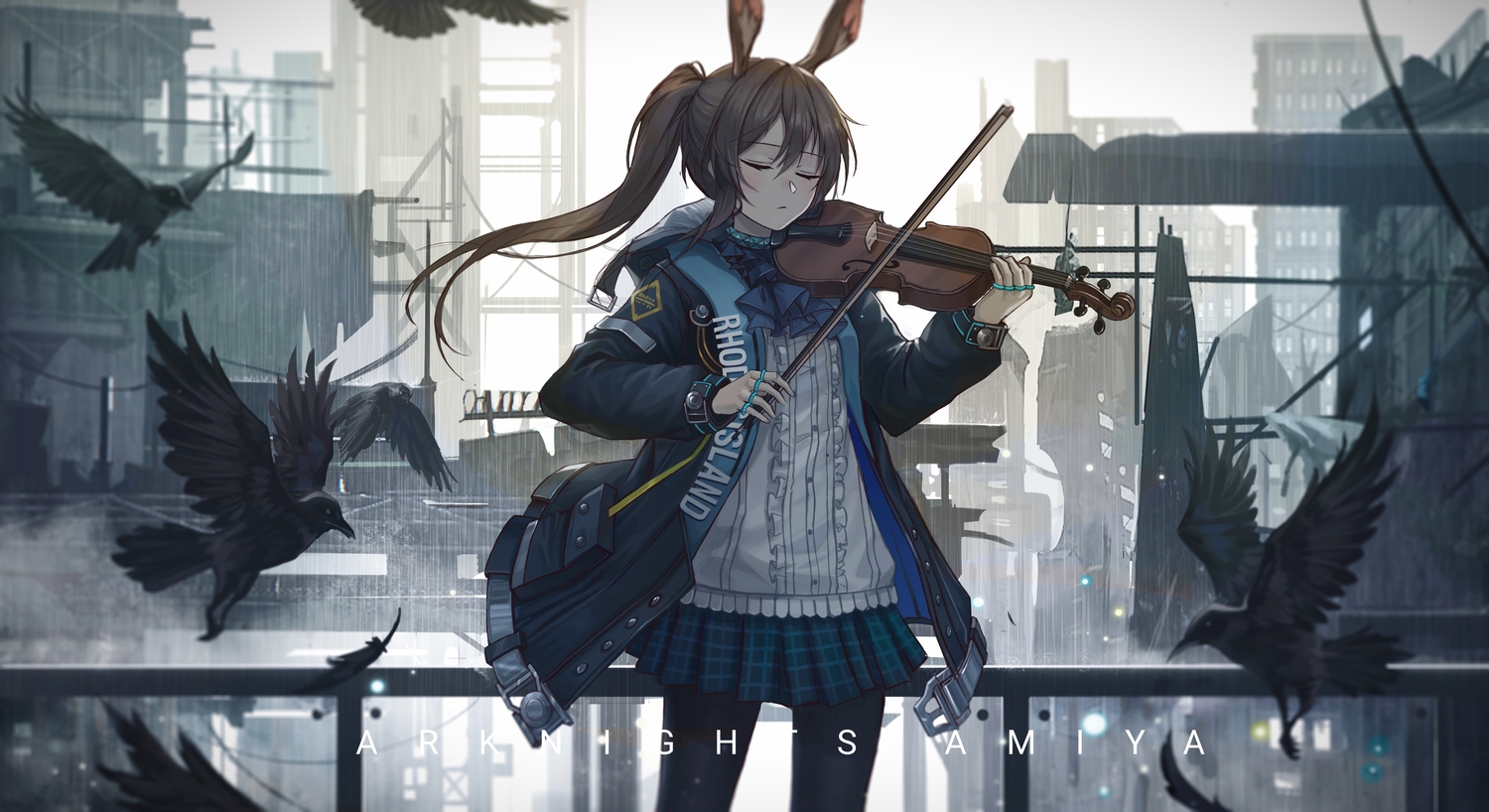 amiya_(arknights), animal_ears, arknights, bunny_ears, bunnygirl, instrument, ponytail, violin, zhai