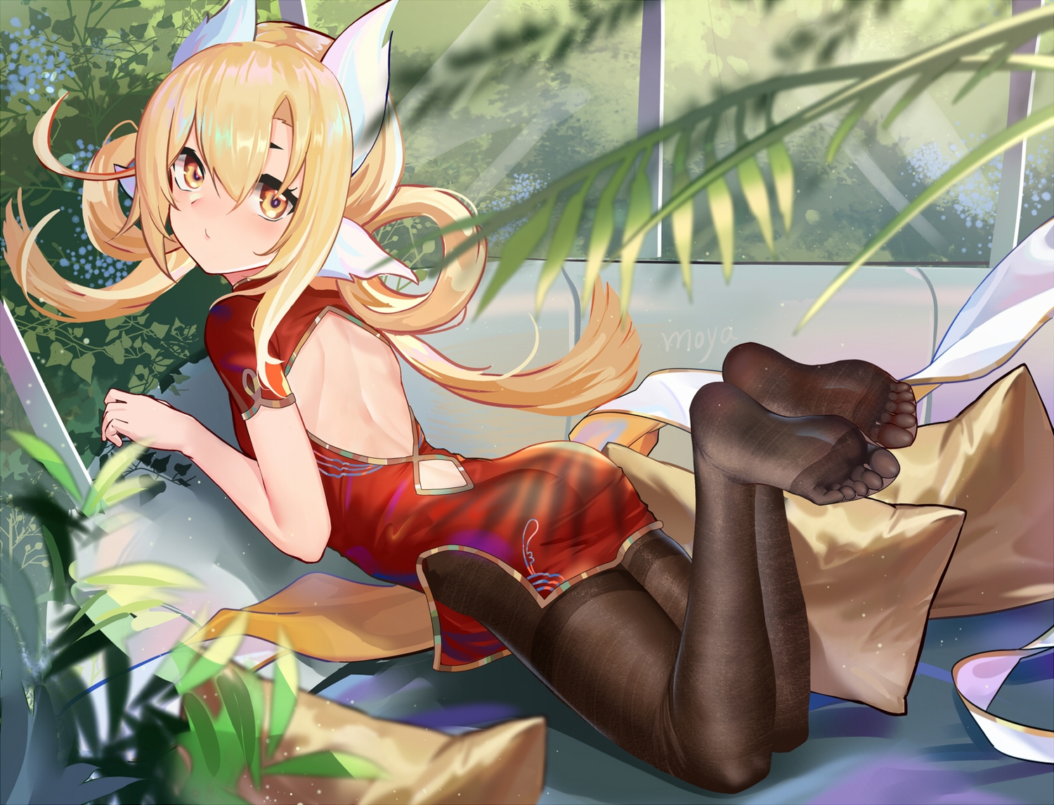 animal_ears, blonde_hair, chinese_clothes, chinese_dress, dress, loli, moyamoya_(moya11158375), original