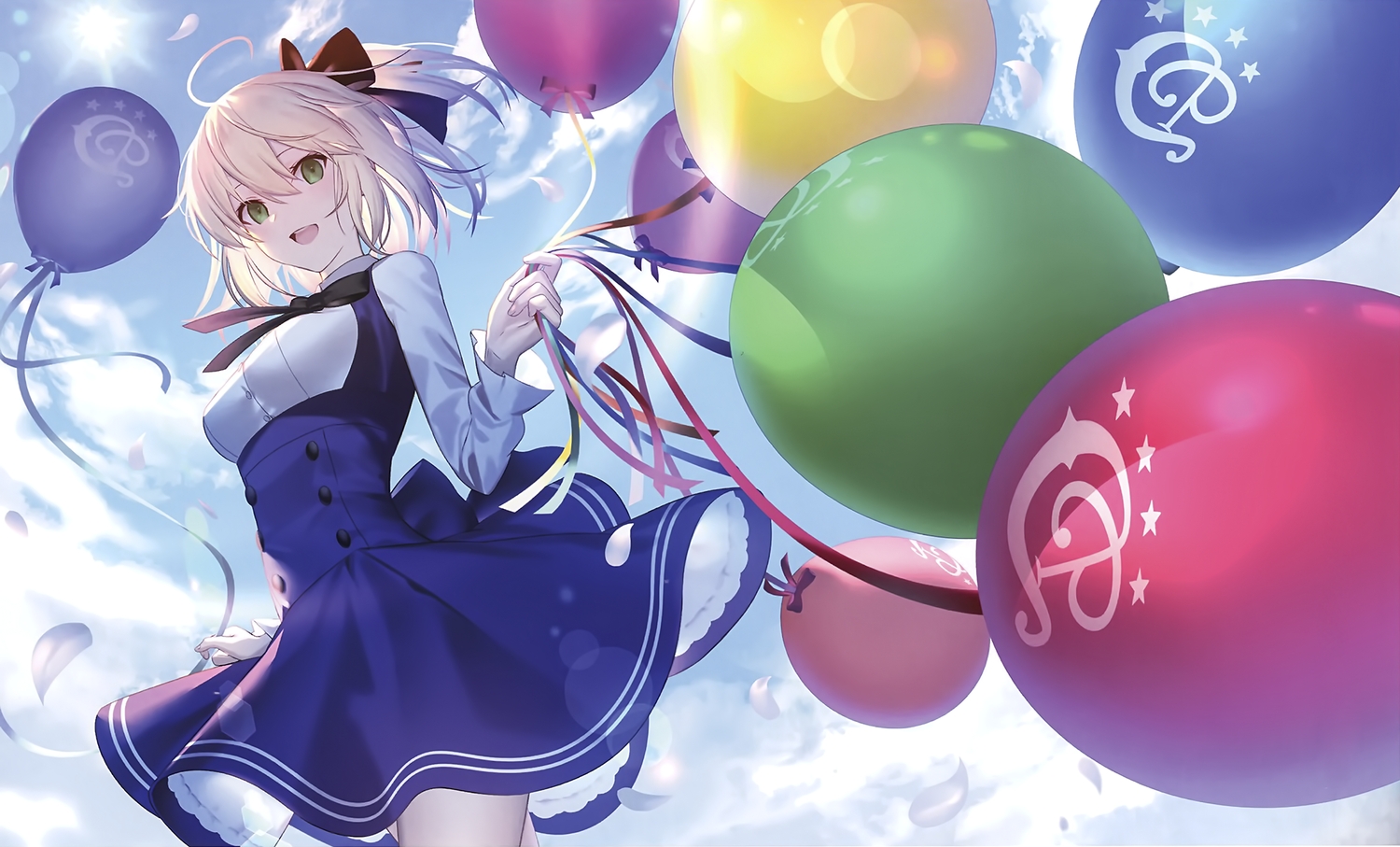 blonde_hair, clouds, cropped, fate/grand_order, fate_(series), green_eyes, mashima_saki_(mashimasa), okita_souji_(fate)