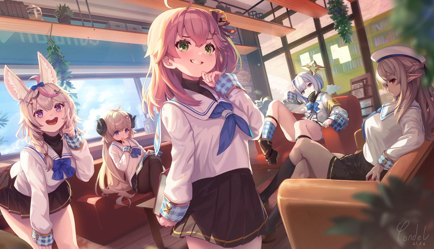 aliasing, amane_kanata, angel, animal_ears, blue_eyes, book, braids, brown_hair