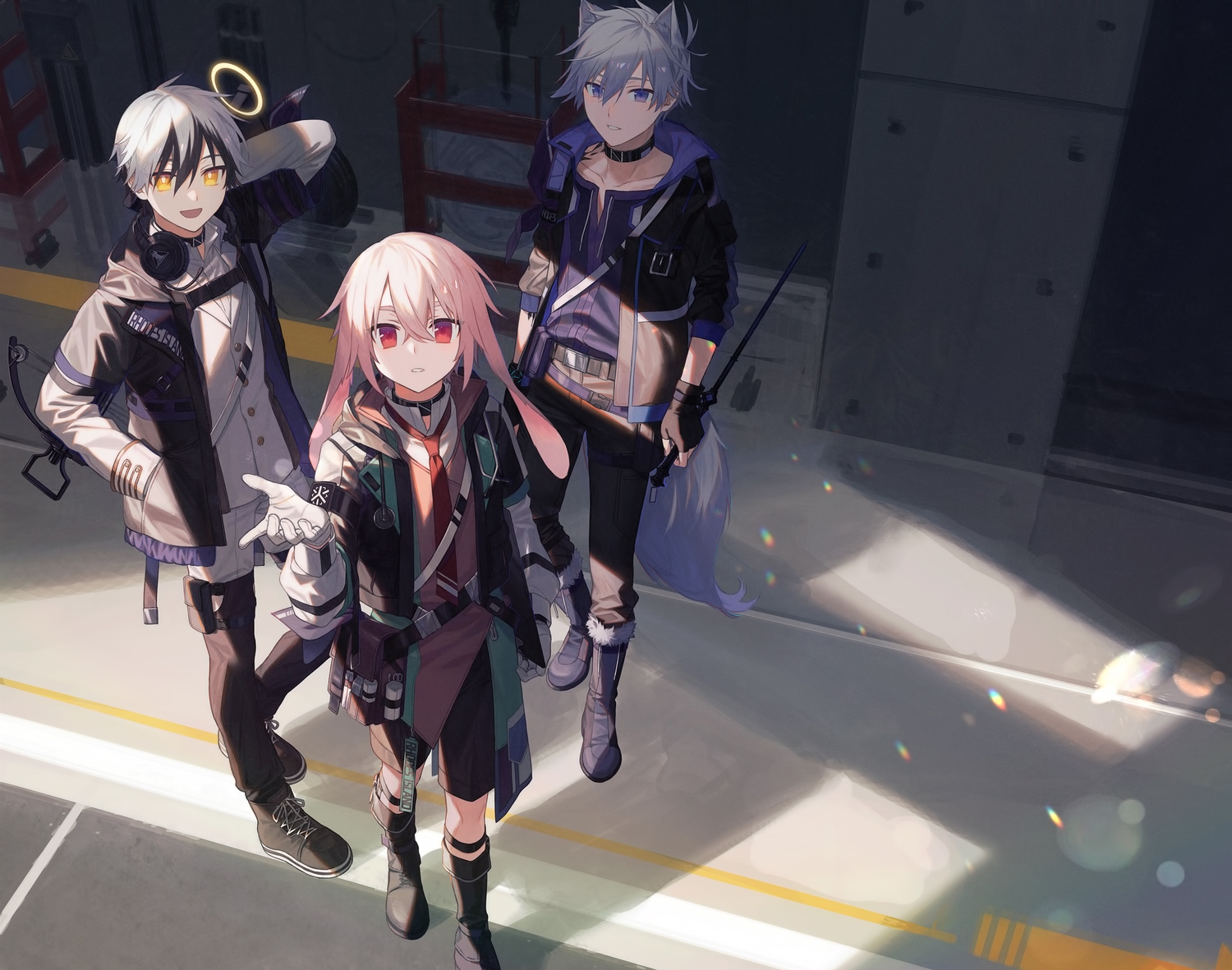 adnachiel_(arknights), all_male, angel, animal_ears, ansel_(arknights), arknights, boots, bunny_ears