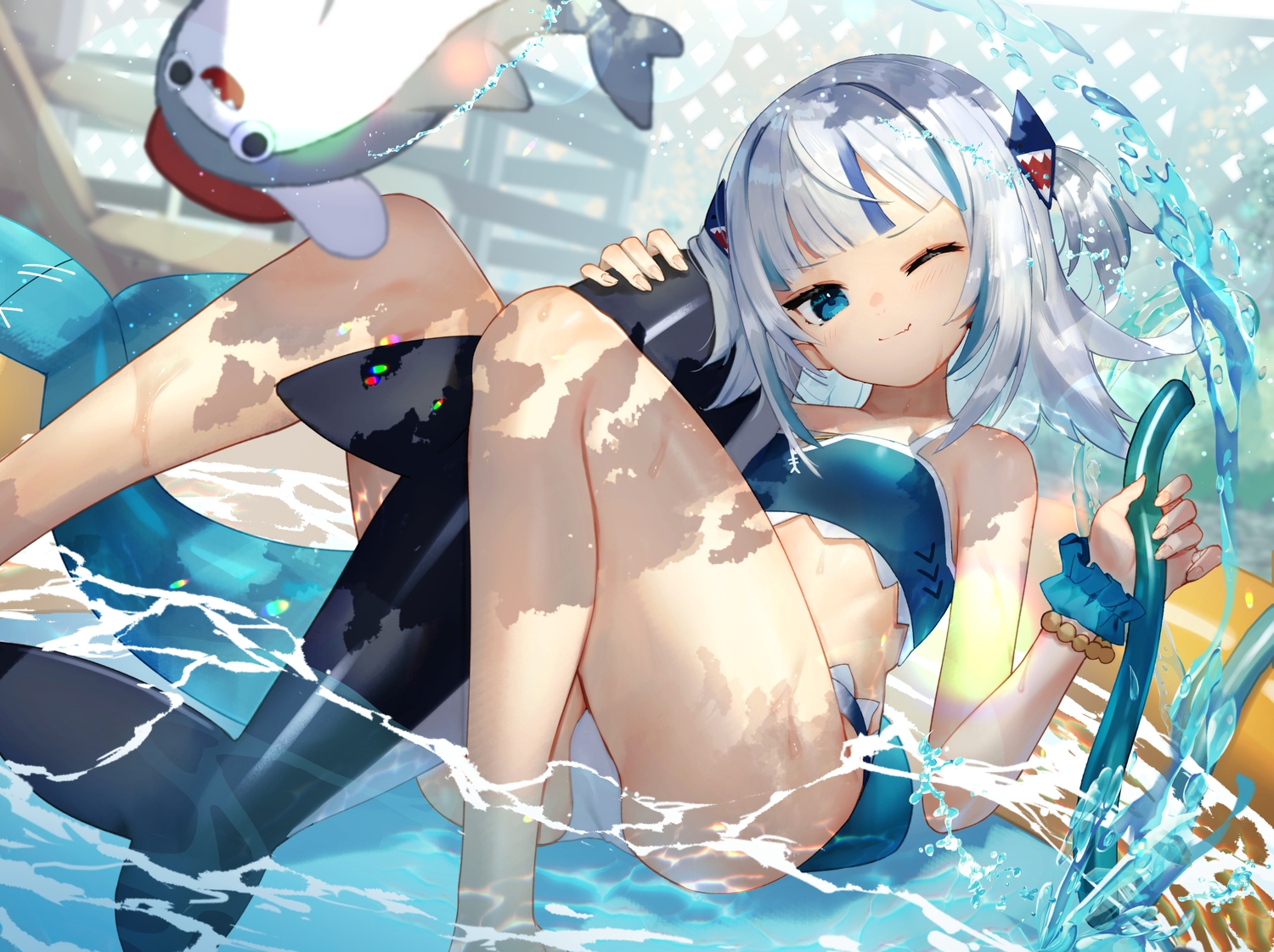 bikini, blue_eyes, blush, gawr_gura, gray_hair, hololive, scottie_(phantom2), swimsuit